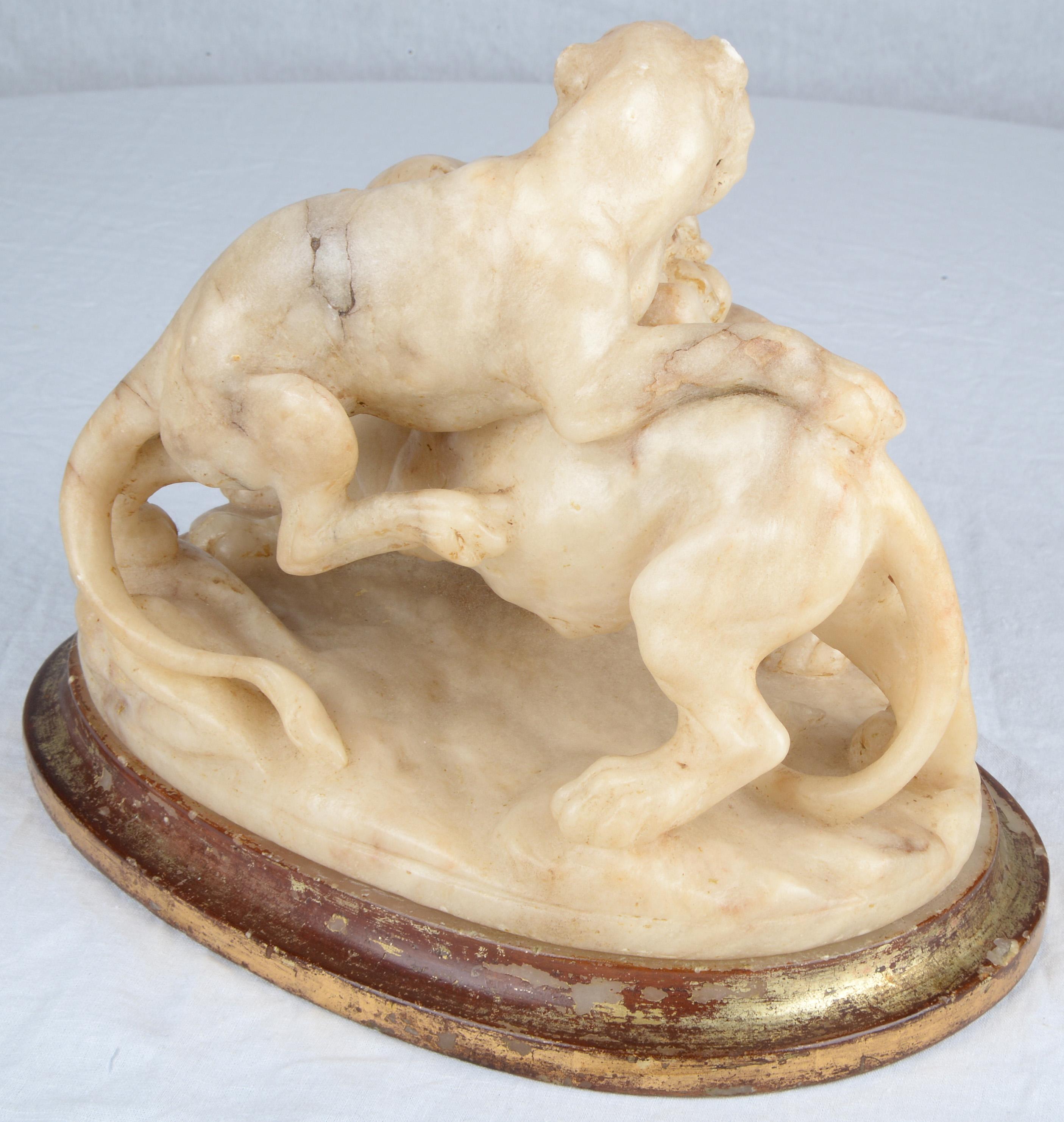 Flemish Alabaster Sculpture Group of Three Lions Playing In Fair Condition For Sale In Kittery Point, ME