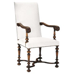 Flemish arm Chair w/ nailhead, turned legs & crosspiece typical from the 18th C