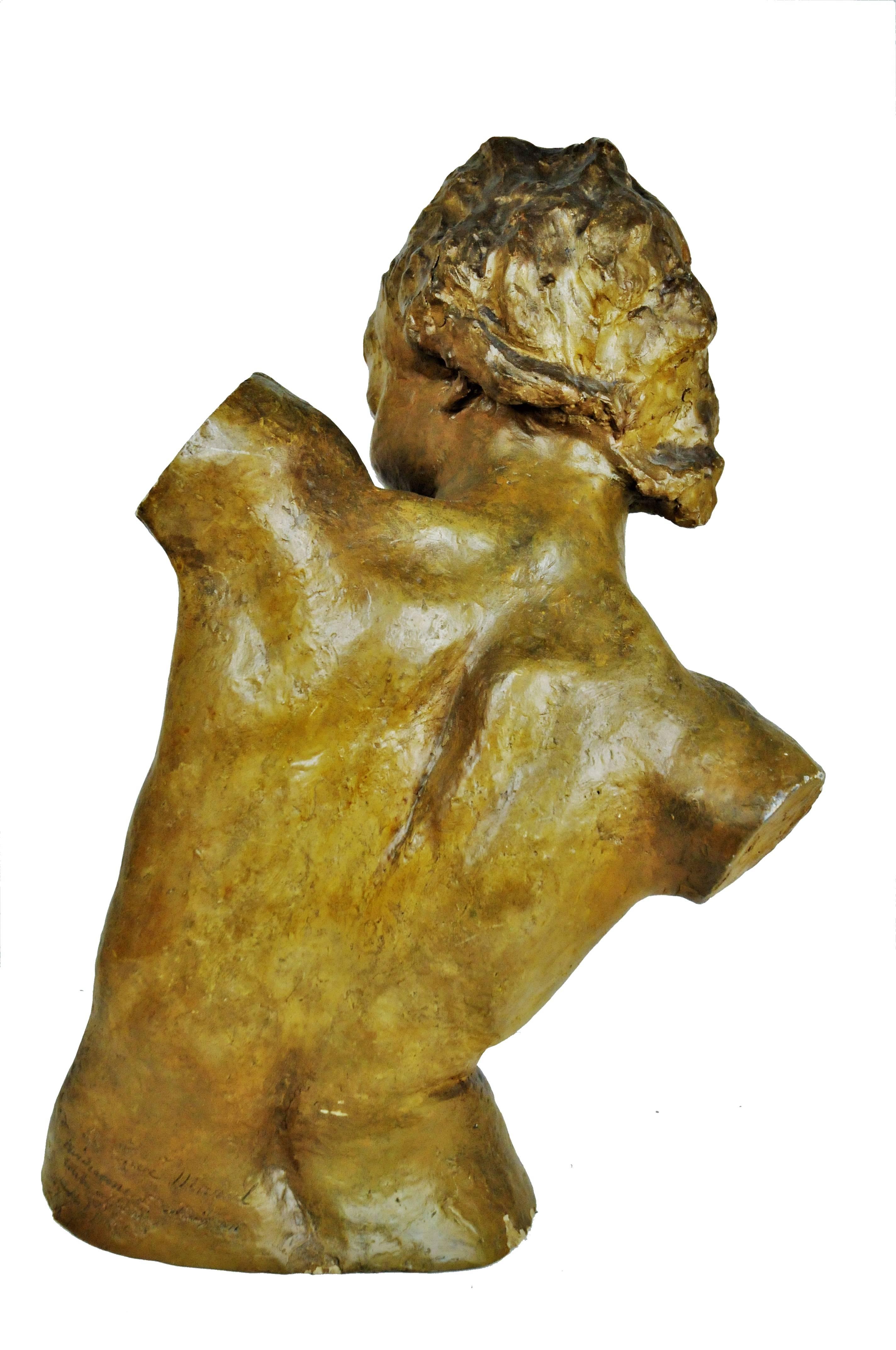 Belgian Flemish Art Nouveau, Female Torso, Terracotta Sculpture, 1900s