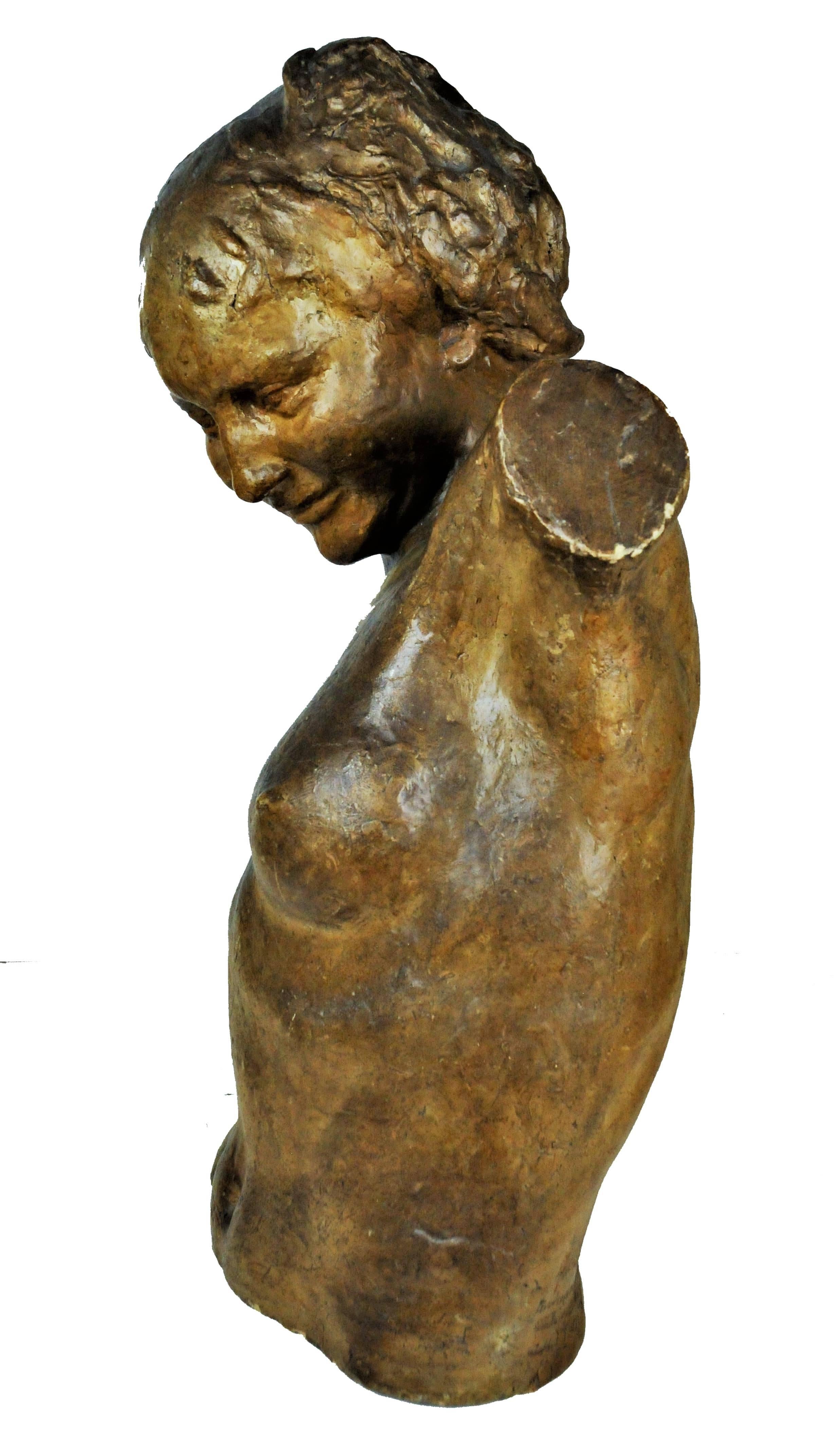 Flemish Art Nouveau, Female Torso, Terracotta Sculpture, 1900s In Good Condition In New York, NY