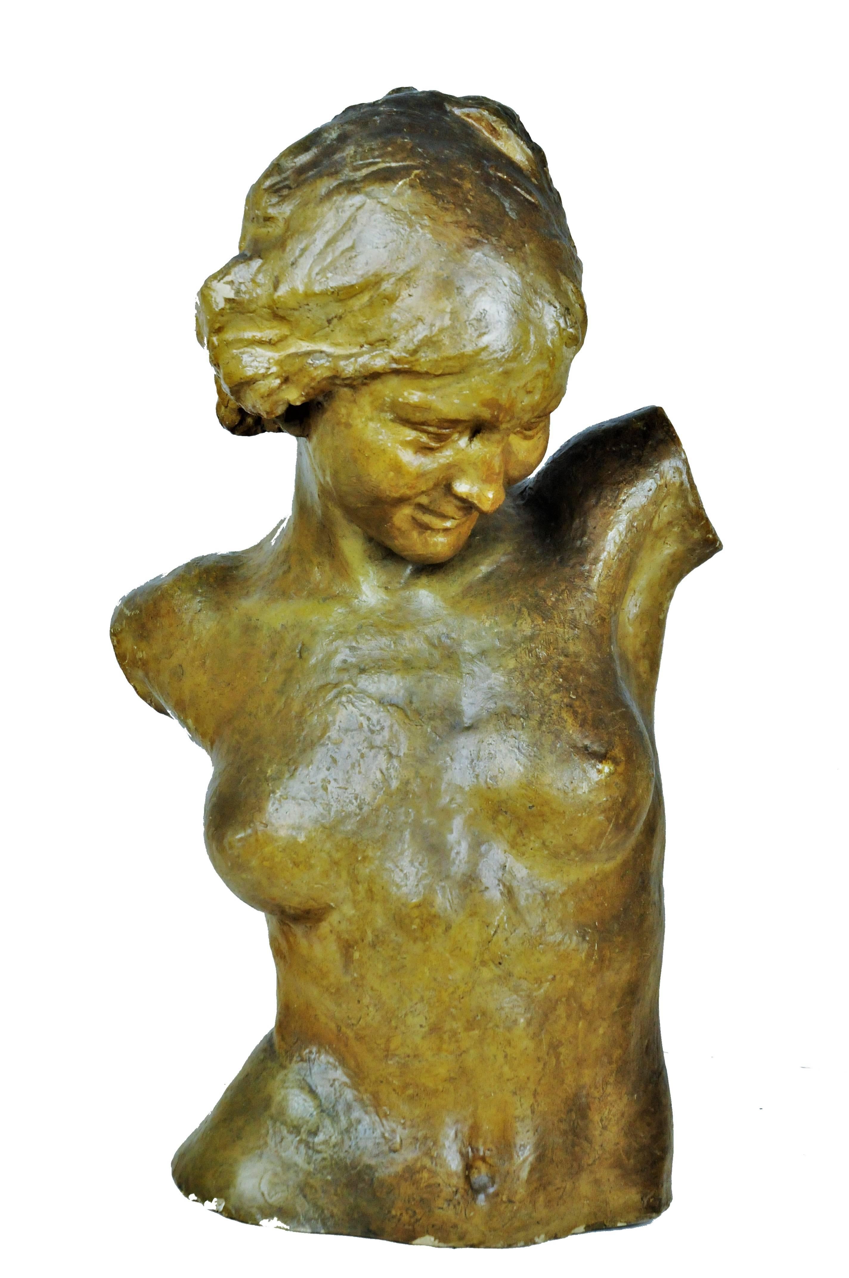 Early 20th Century Flemish Art Nouveau, Female Torso, Terracotta Sculpture, 1900s