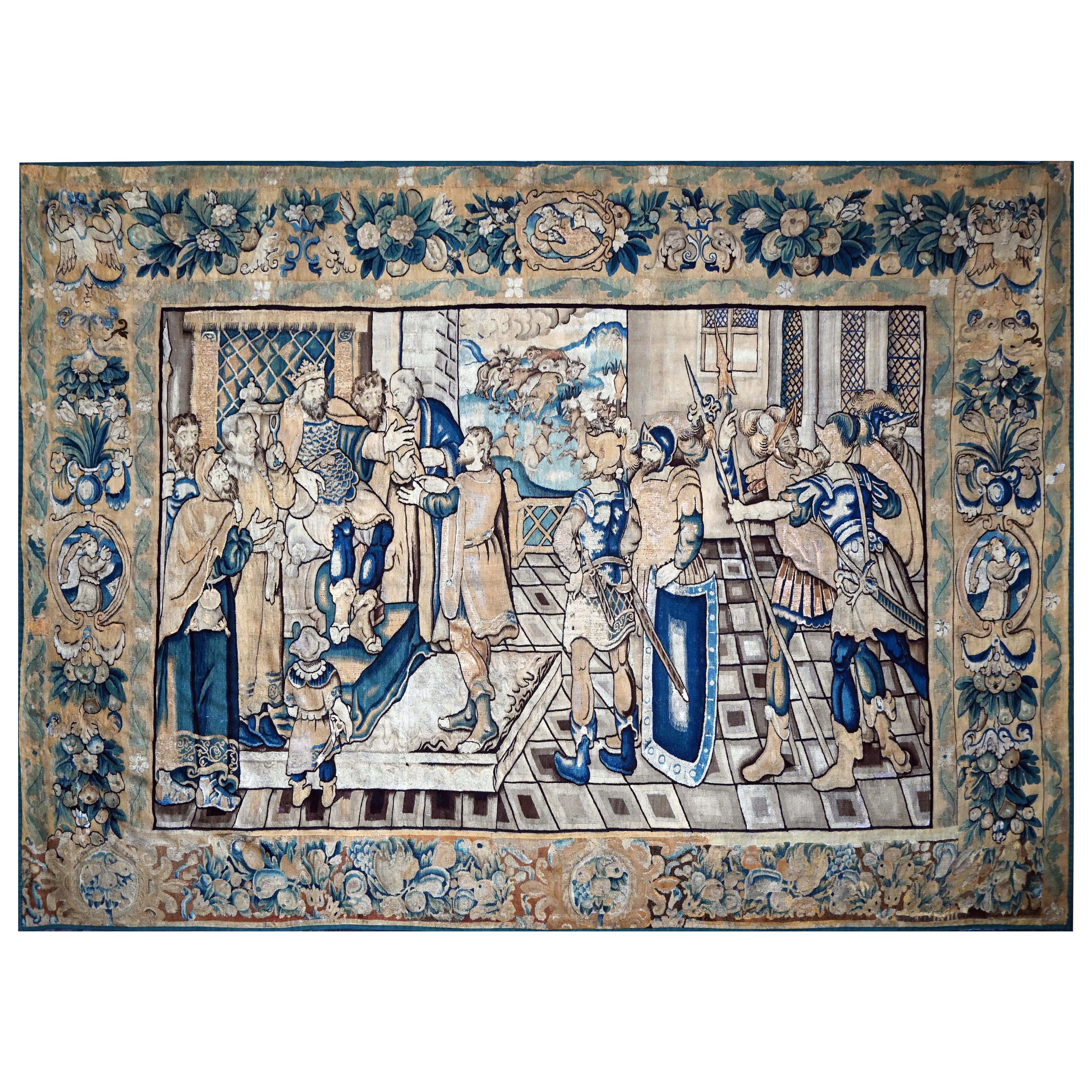 Flämischer Audenarde-Wandteppich 17. Jahrhundert, David präsentiert König Saul - Nr. 1590