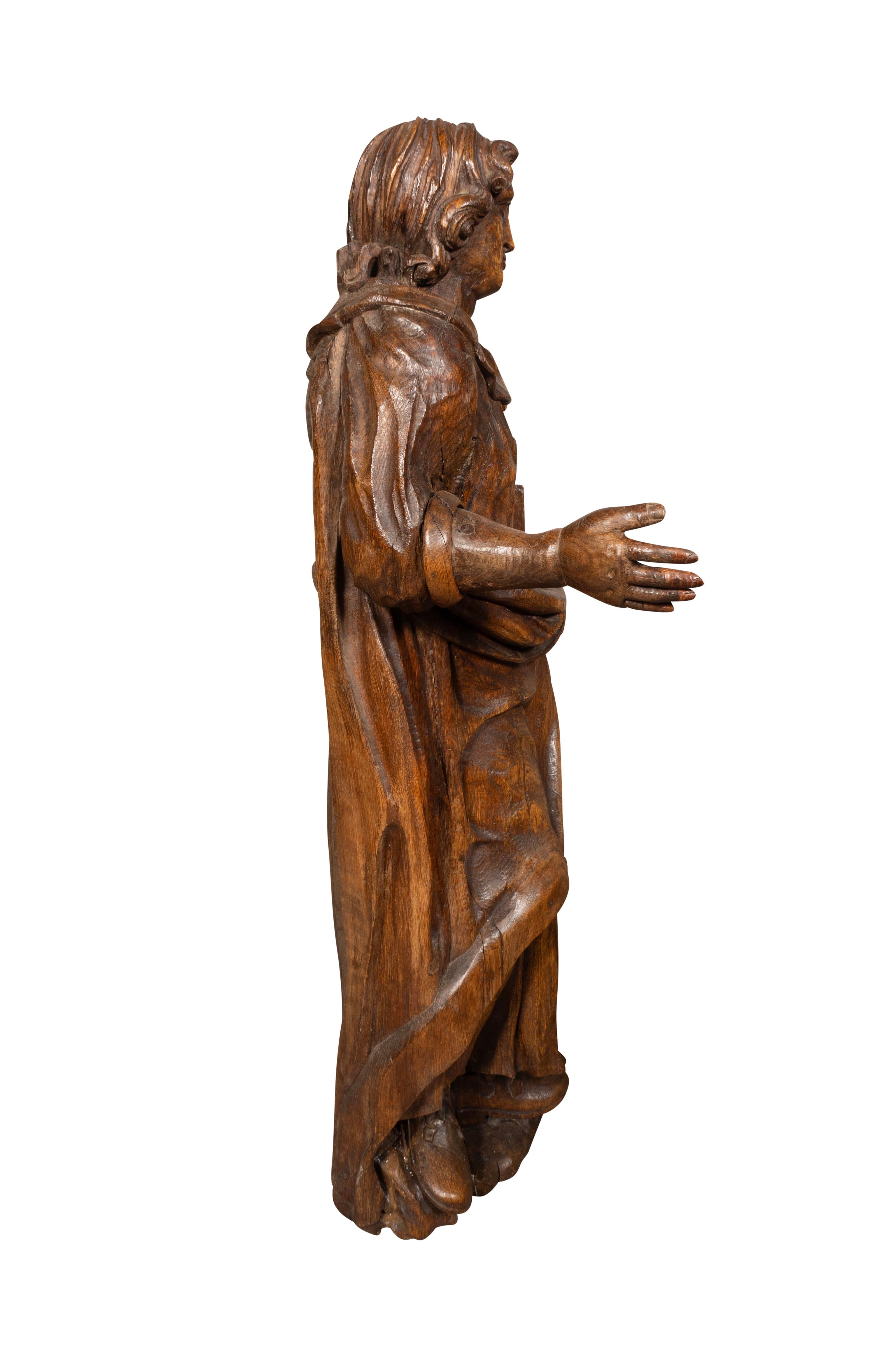 French Flemish Baroque Carved Oak Figure Of A Scholar For Sale