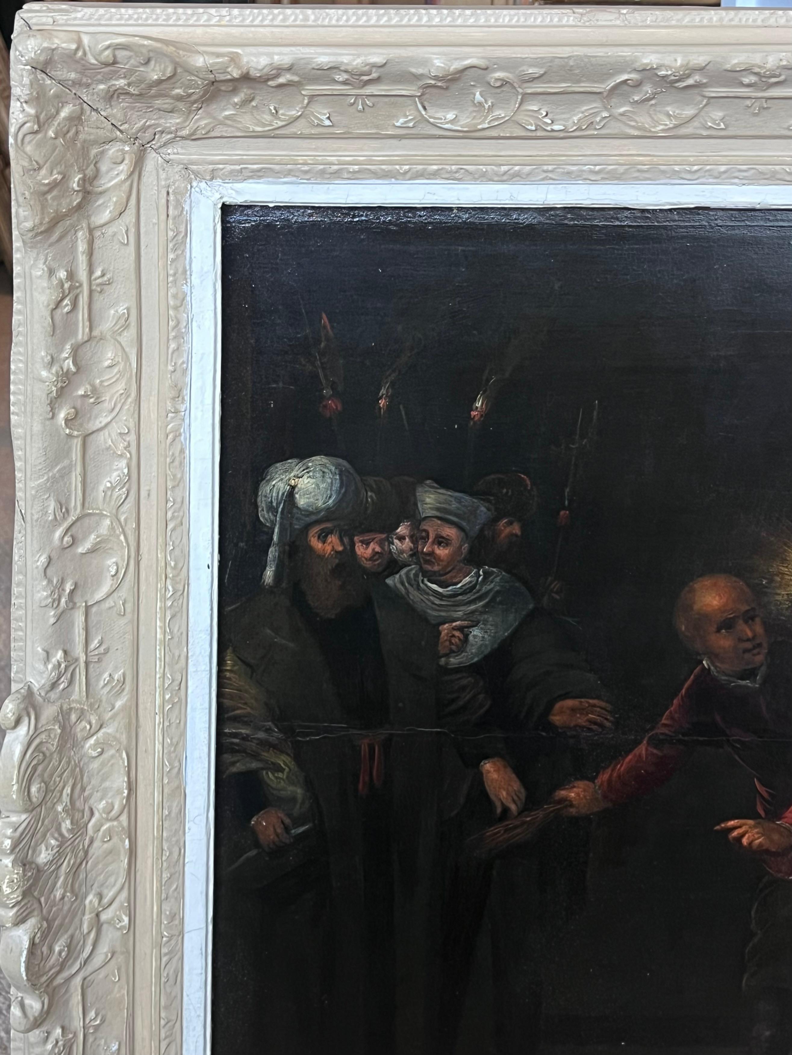 Olio antico barocco fiammingo del XVII secolo su pannello Flagellazione di Cristo in vendita 1