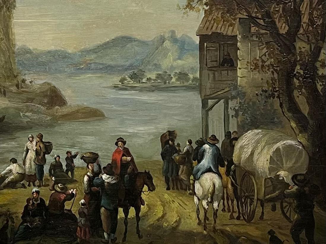 Figuren in altertümlicher Seelandschaft Berglandschaft Flämisches Ölgemälde auf Tafel 3