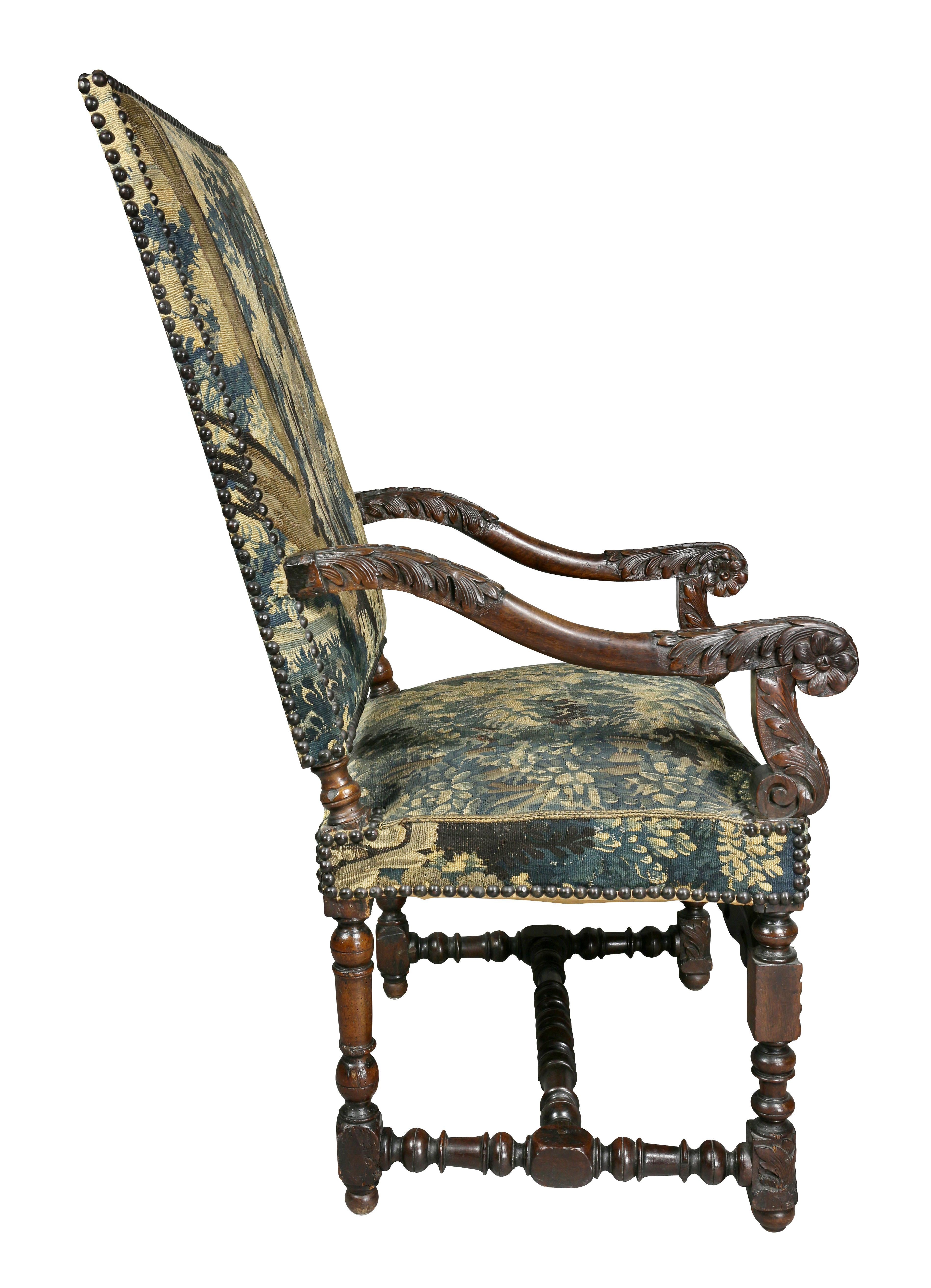 Flemish Baroque Walnut And Tapestry Upholstered Armchair 5