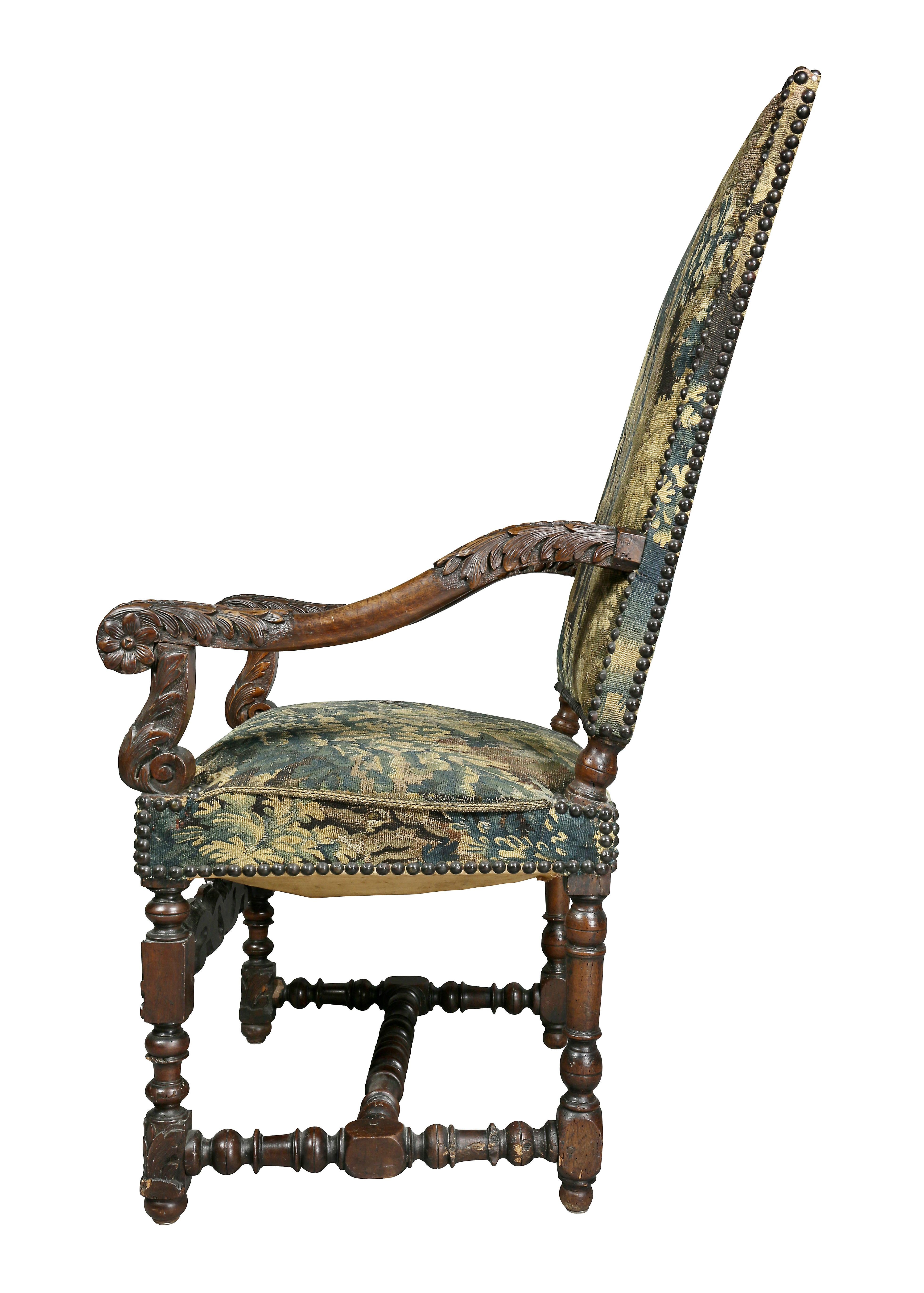 Flemish Baroque Walnut And Tapestry Upholstered Armchair 6