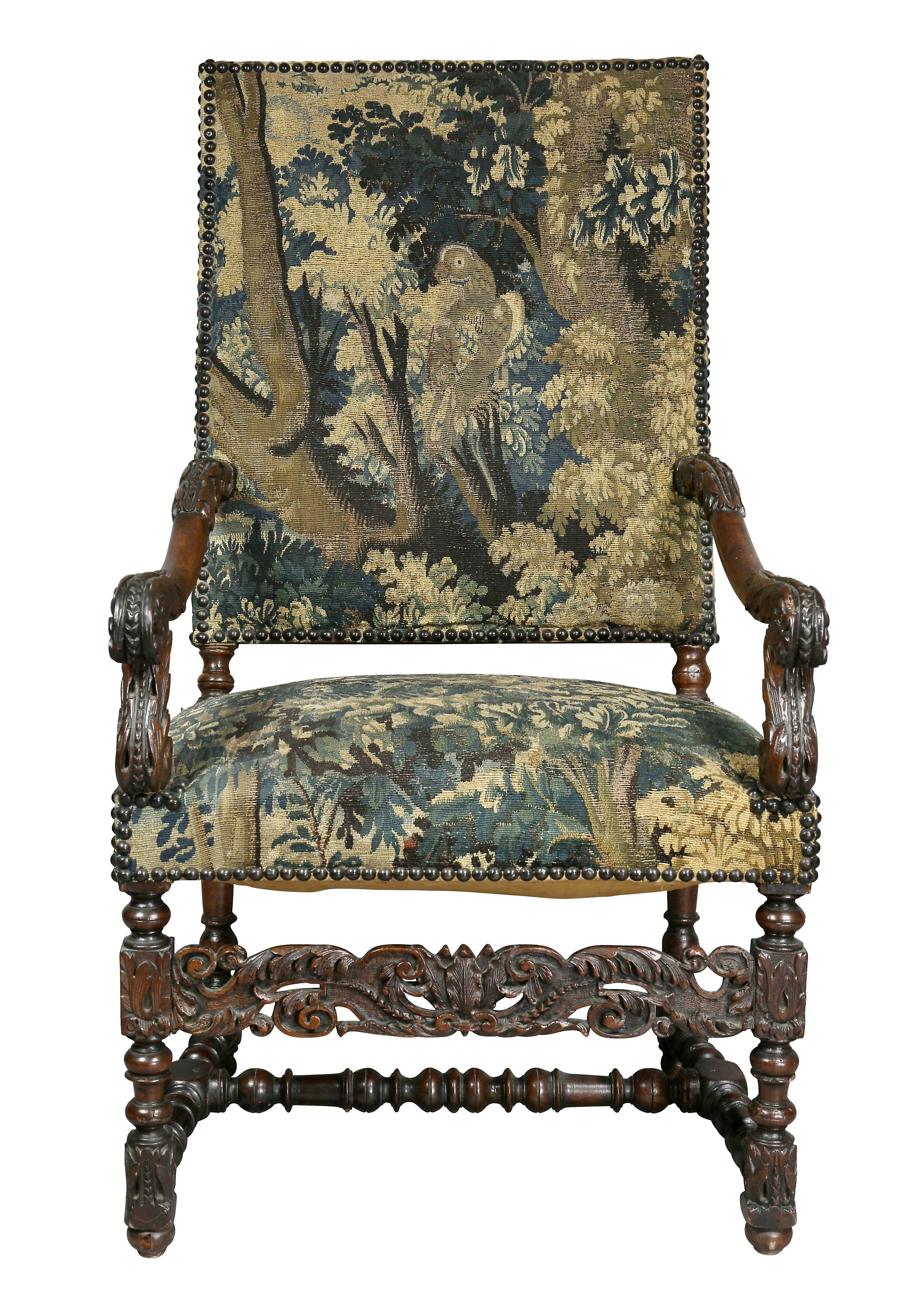 Late 17th Century Flemish Baroque Walnut And Tapestry Upholstered Armchair