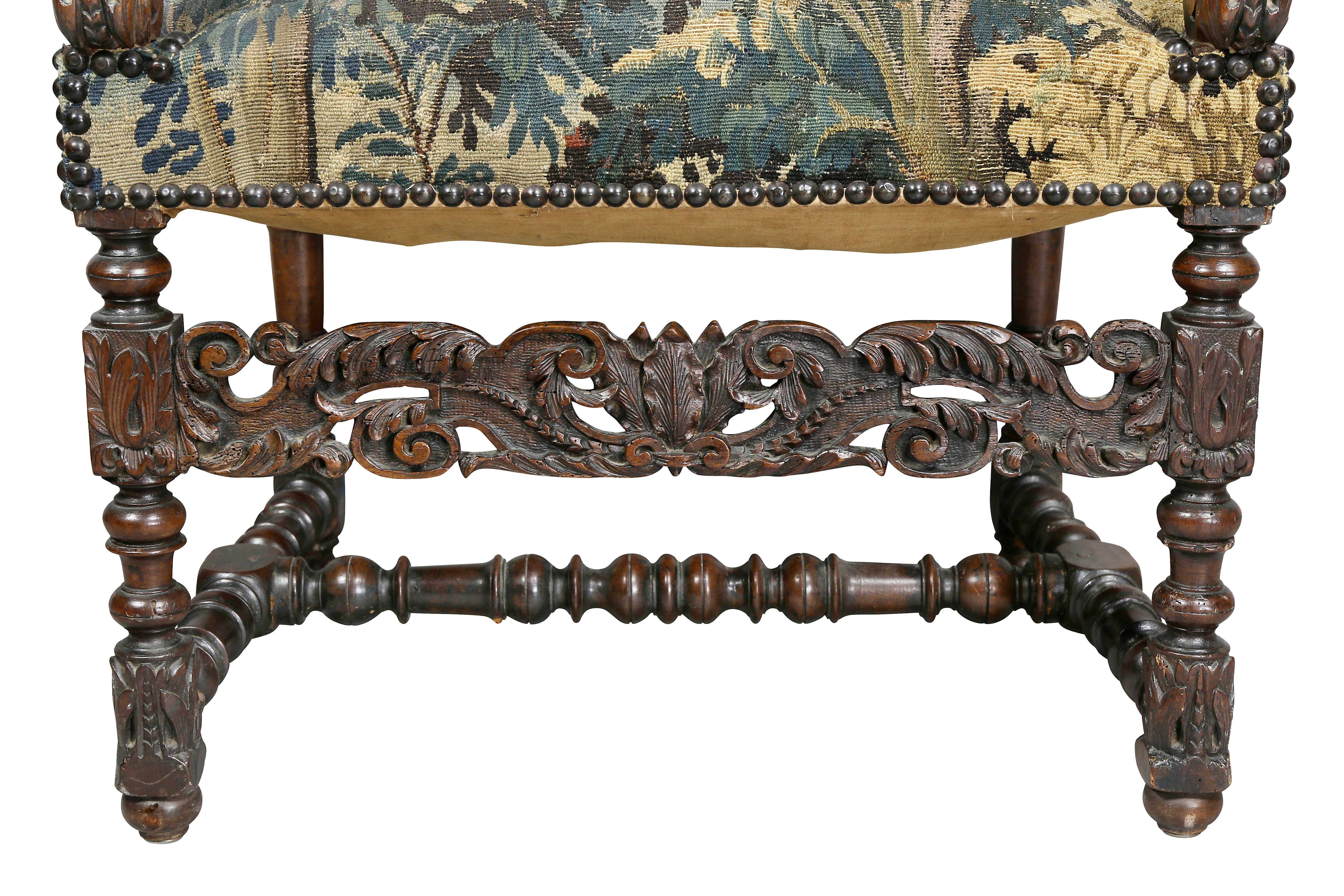 Flemish Baroque Walnut And Tapestry Upholstered Armchair 3