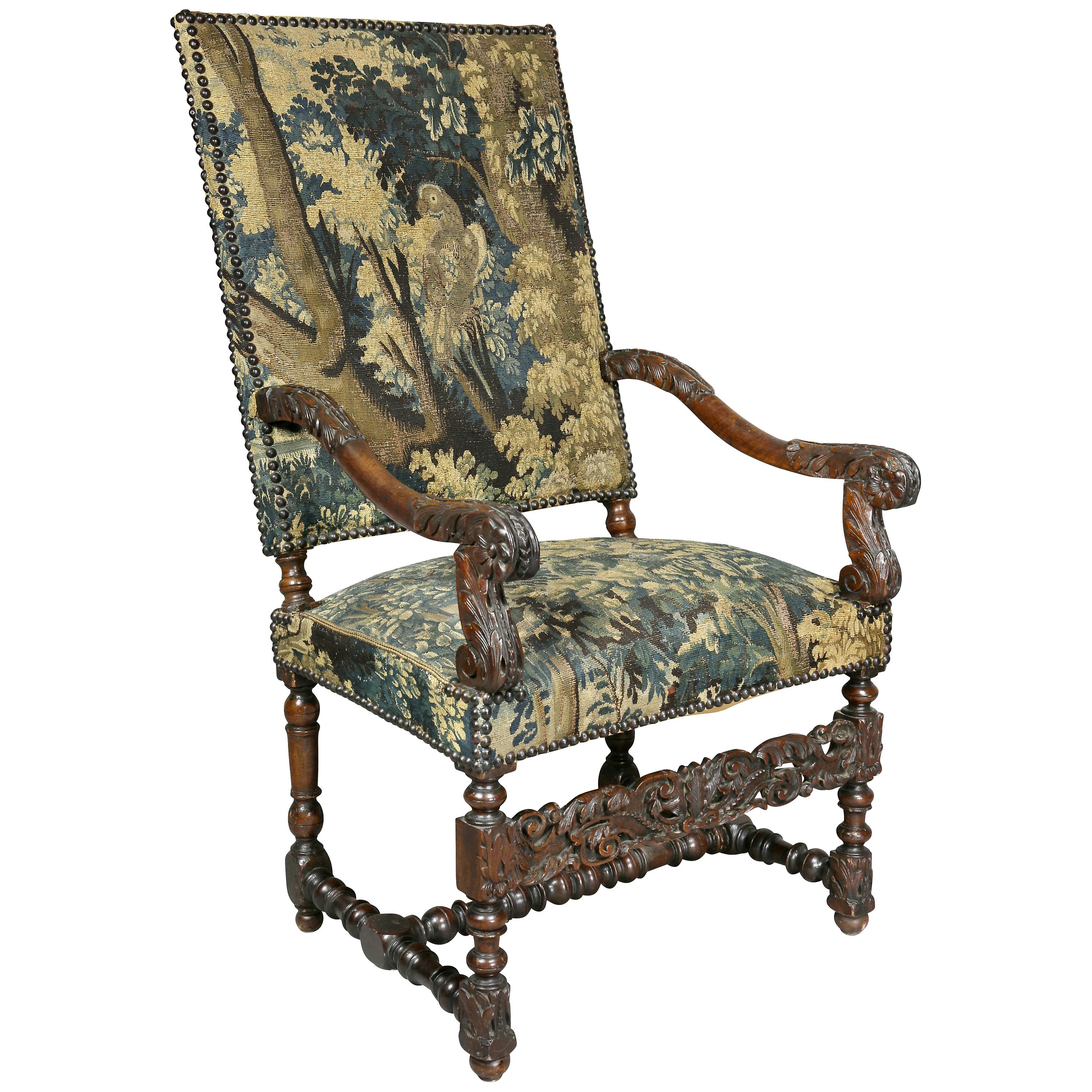 Flemish Baroque Walnut And Tapestry Upholstered Armchair