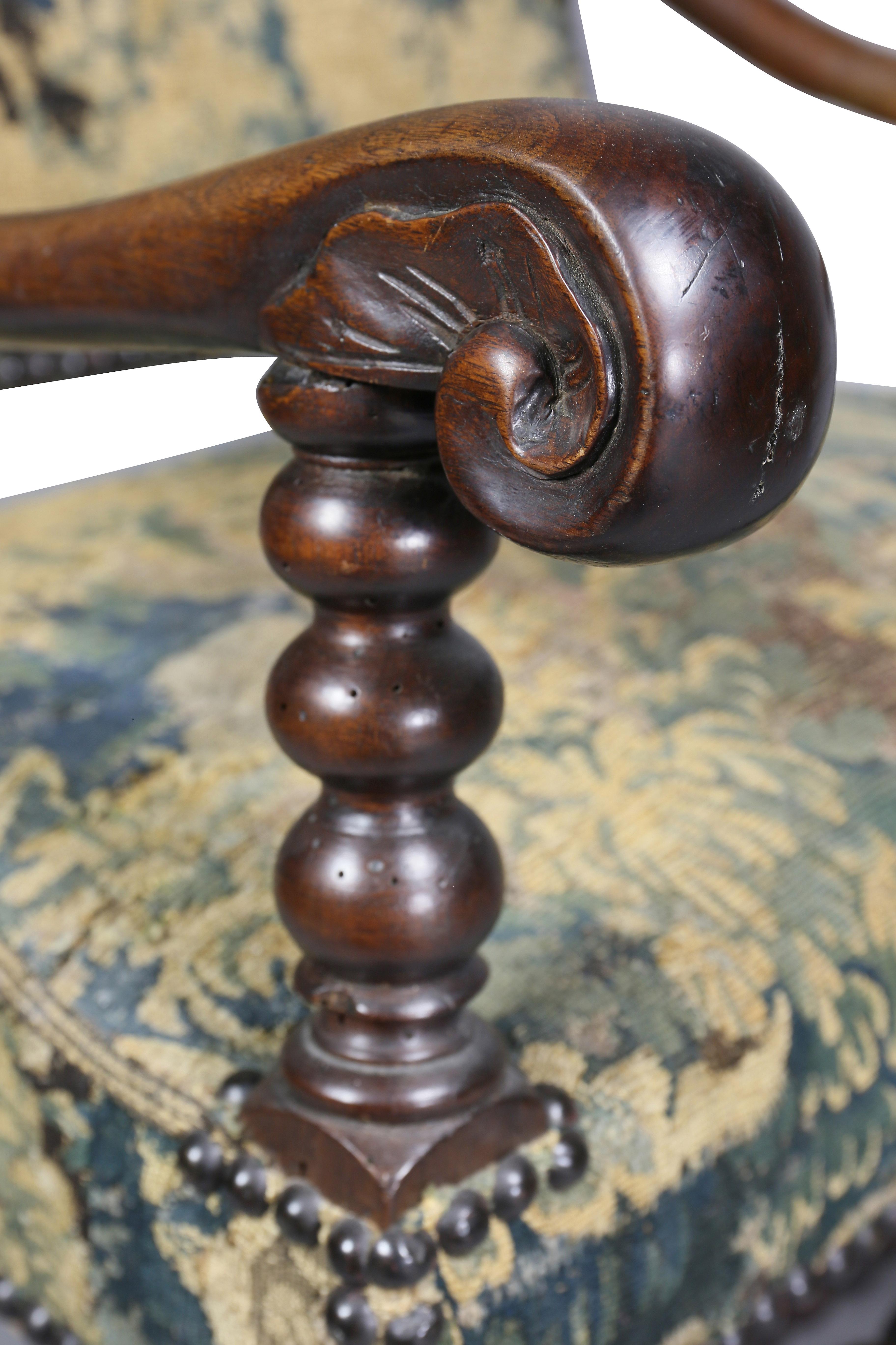 European Flemish Baroque Walnut Armchair