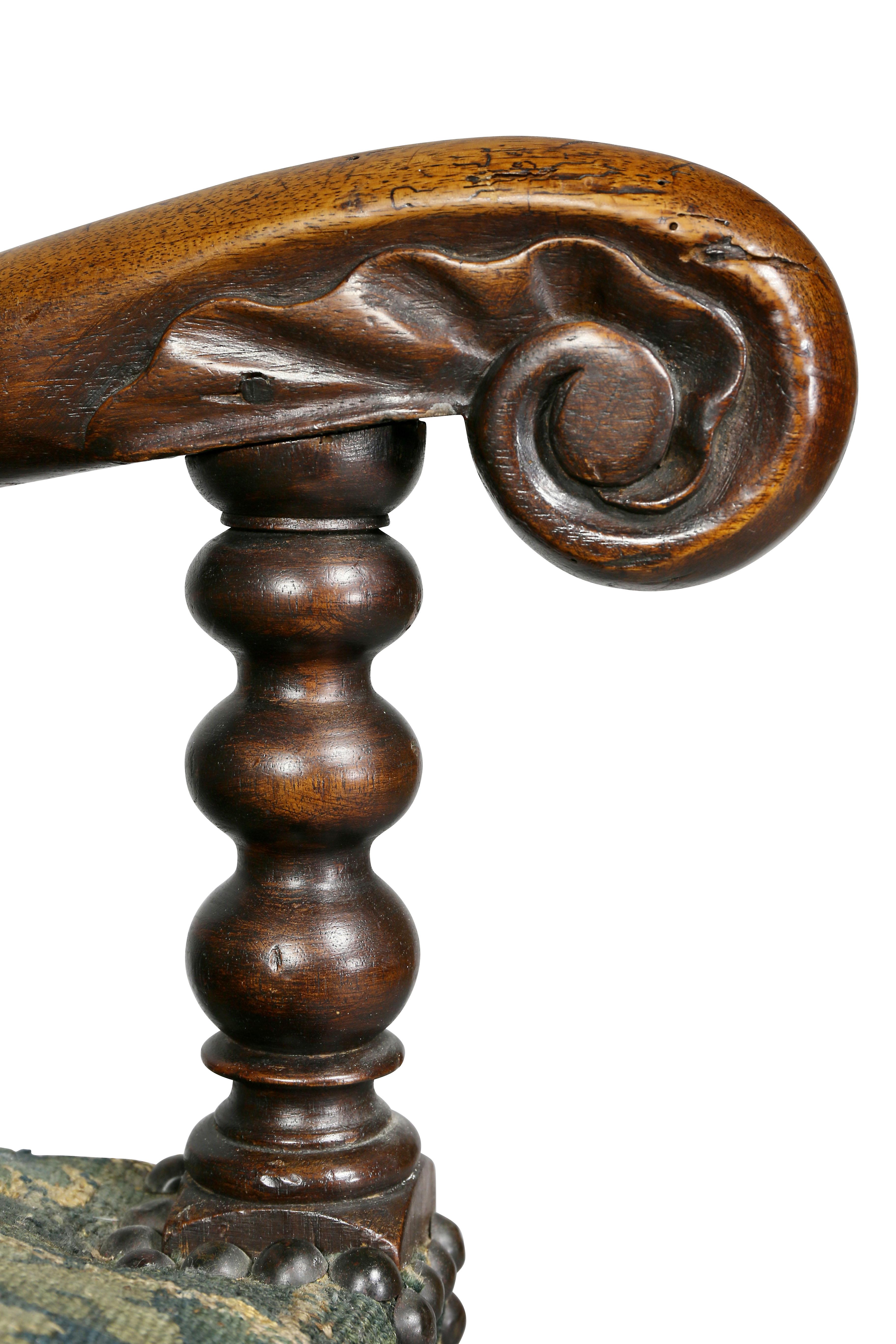 Flemish Baroque Walnut Armchair In Good Condition In Essex, MA