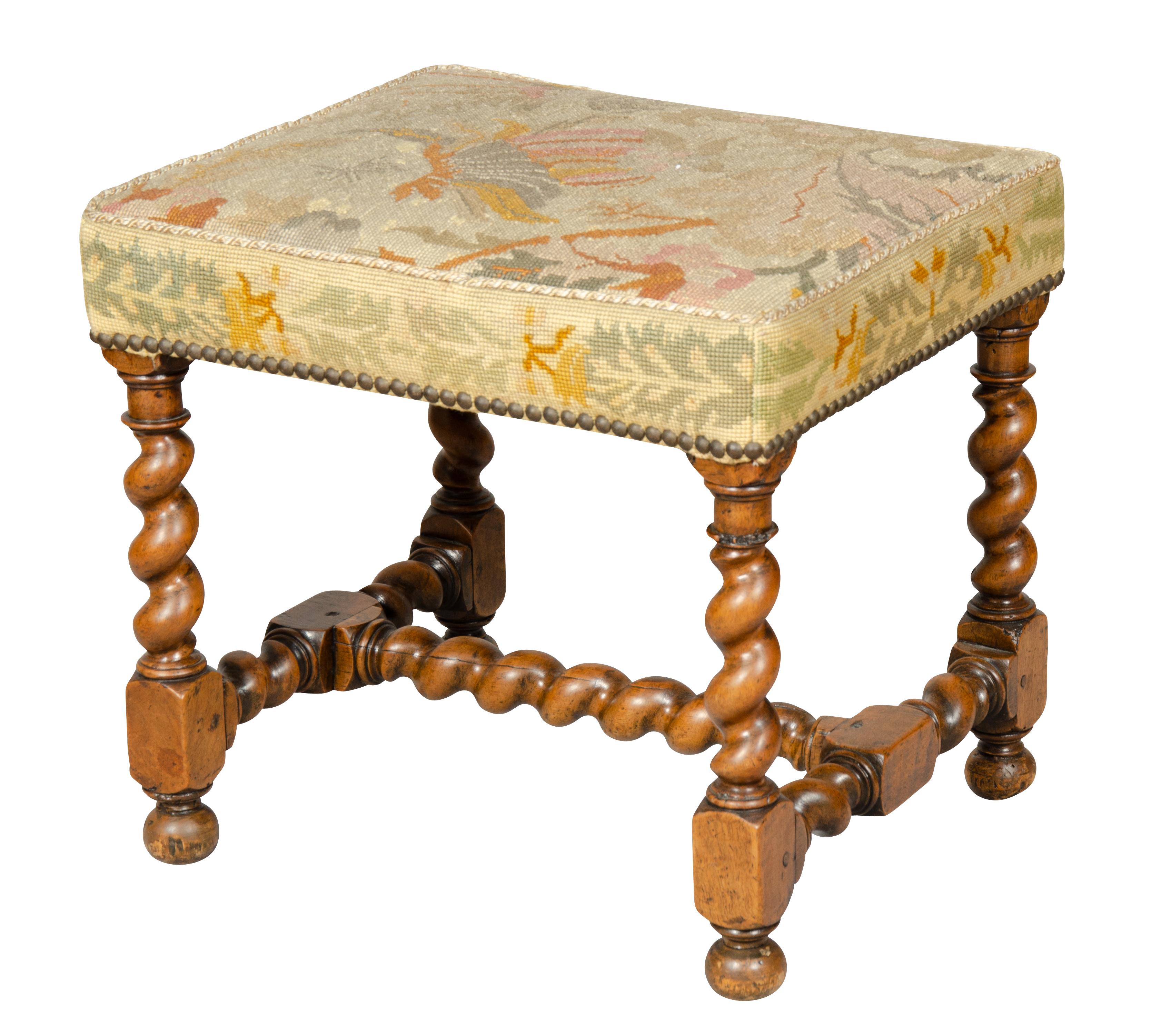 Flemish Baroque Walnut Footstool In Good Condition For Sale In Essex, MA