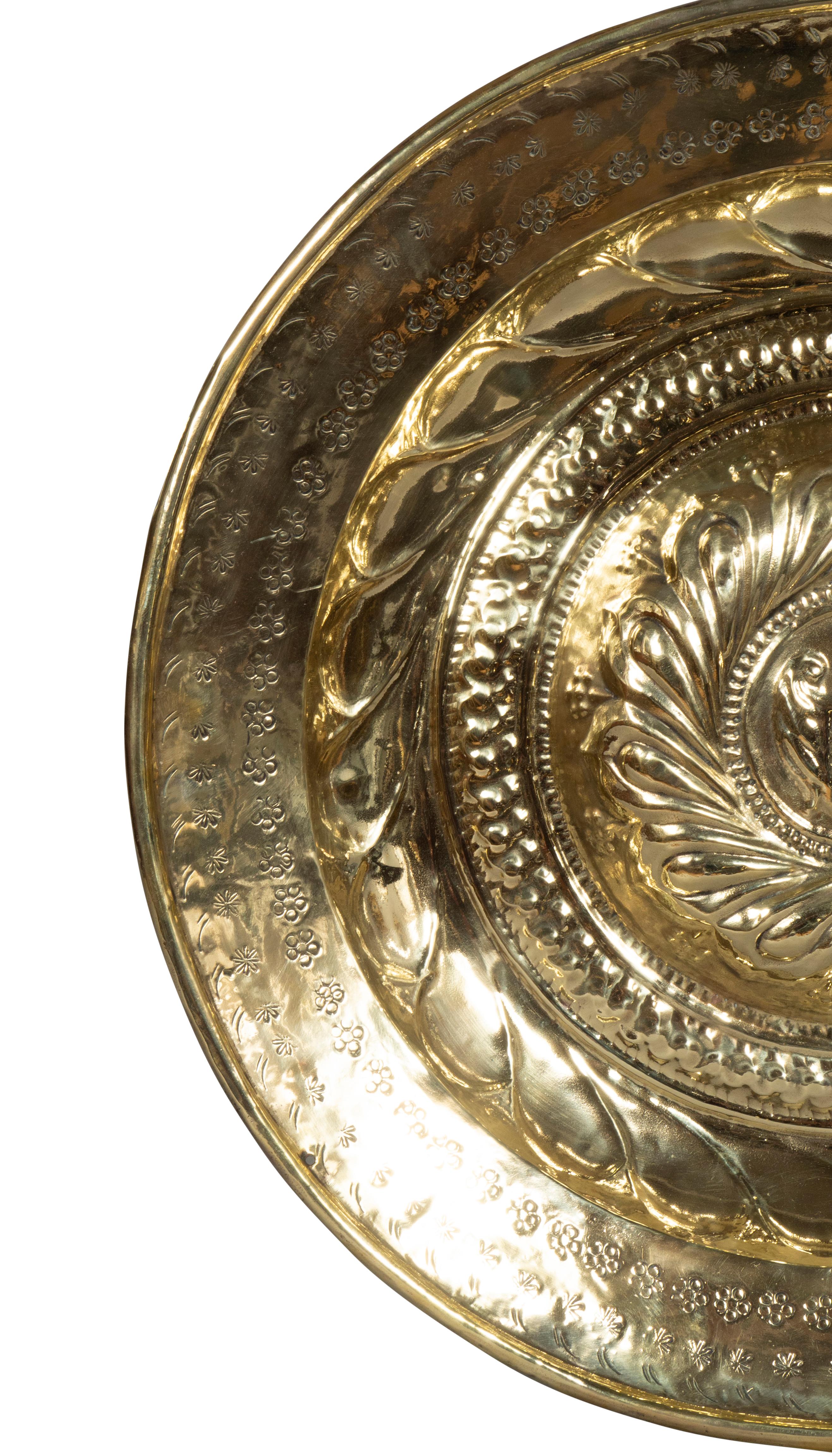 European Flemish Brass Alms Plate For Sale