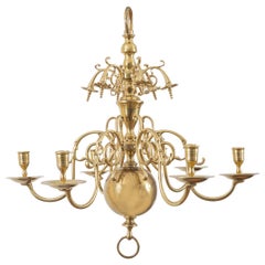 Antique Flemish Brass Six-Arm Chandelier