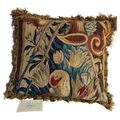 Flemish Brussels Tapestry Pillow in Wool and Silk Circa 1680