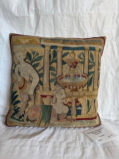 Flemish Brussels Tapestry Pillow in Wool and Silk with Figural Scene Circa 1600