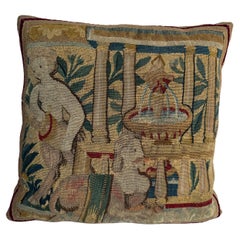 Flemish Brussels Tapestry Pillow in Wool and Silk with Figural Scene Circa 1600