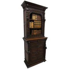 Flemish Carved Oak Cabinet Bookcase, circa 1880