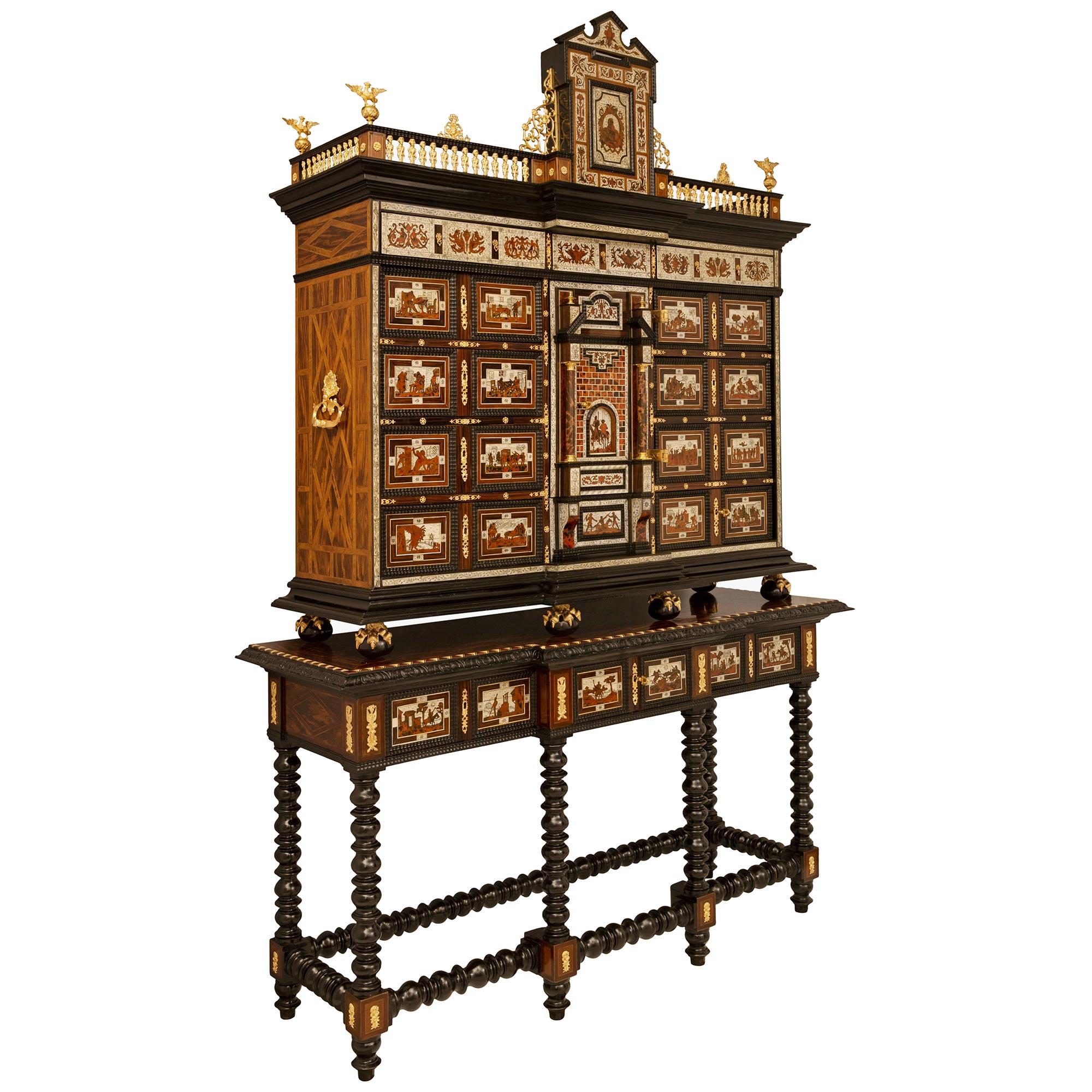 Baroque Flemish Early 19th Century Rosewood, Mahogany, Ebony, & Ormolu Specimen Cabinet For Sale