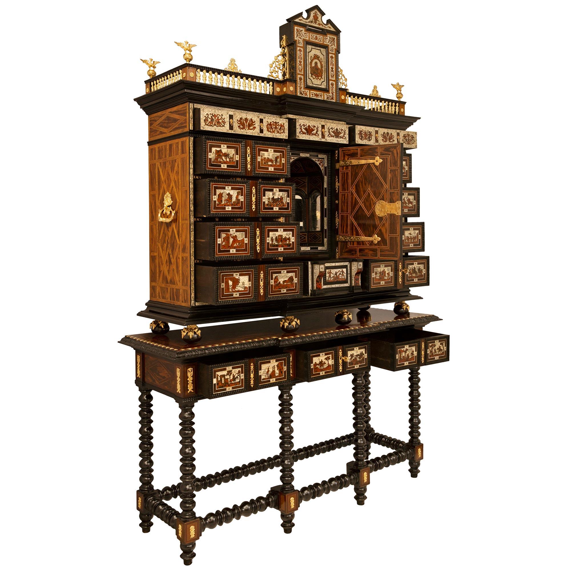 Dutch Flemish Early 19th Century Rosewood, Mahogany, Ebony, & Ormolu Specimen Cabinet For Sale