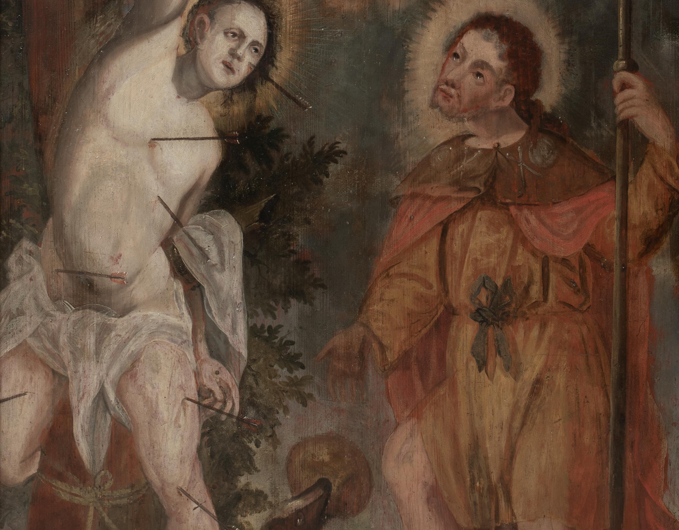 Saint Sebastian And Saint Roch, Flemish / German School - Oil On Panel For Sale 6
