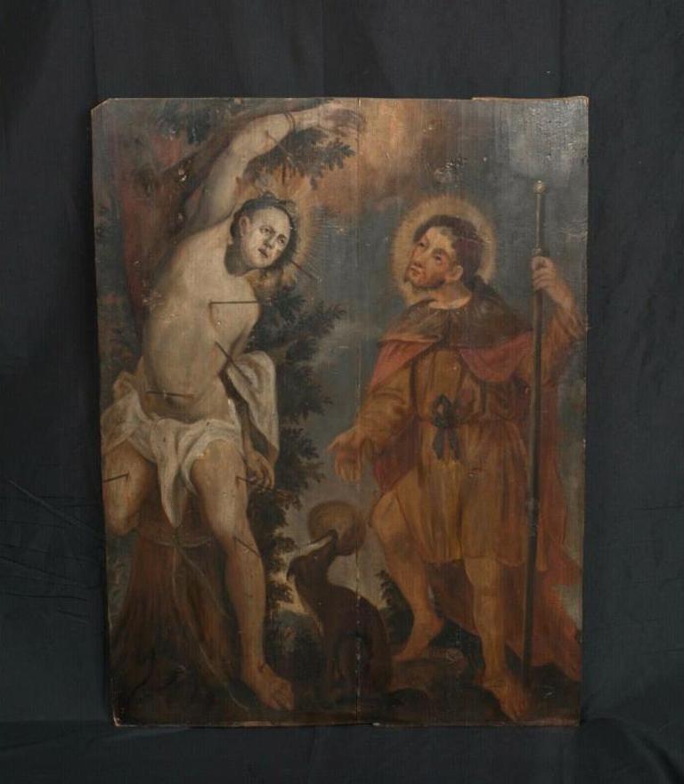 Saint Sebastian and Saint Roch, 16th century

Flemish / German school - oil on panel

Beautiful large 16th century representation of the martyrdom of Saint Sebastian and Saint Roch, oil on panel. Large panel painting and important old Flemish or old