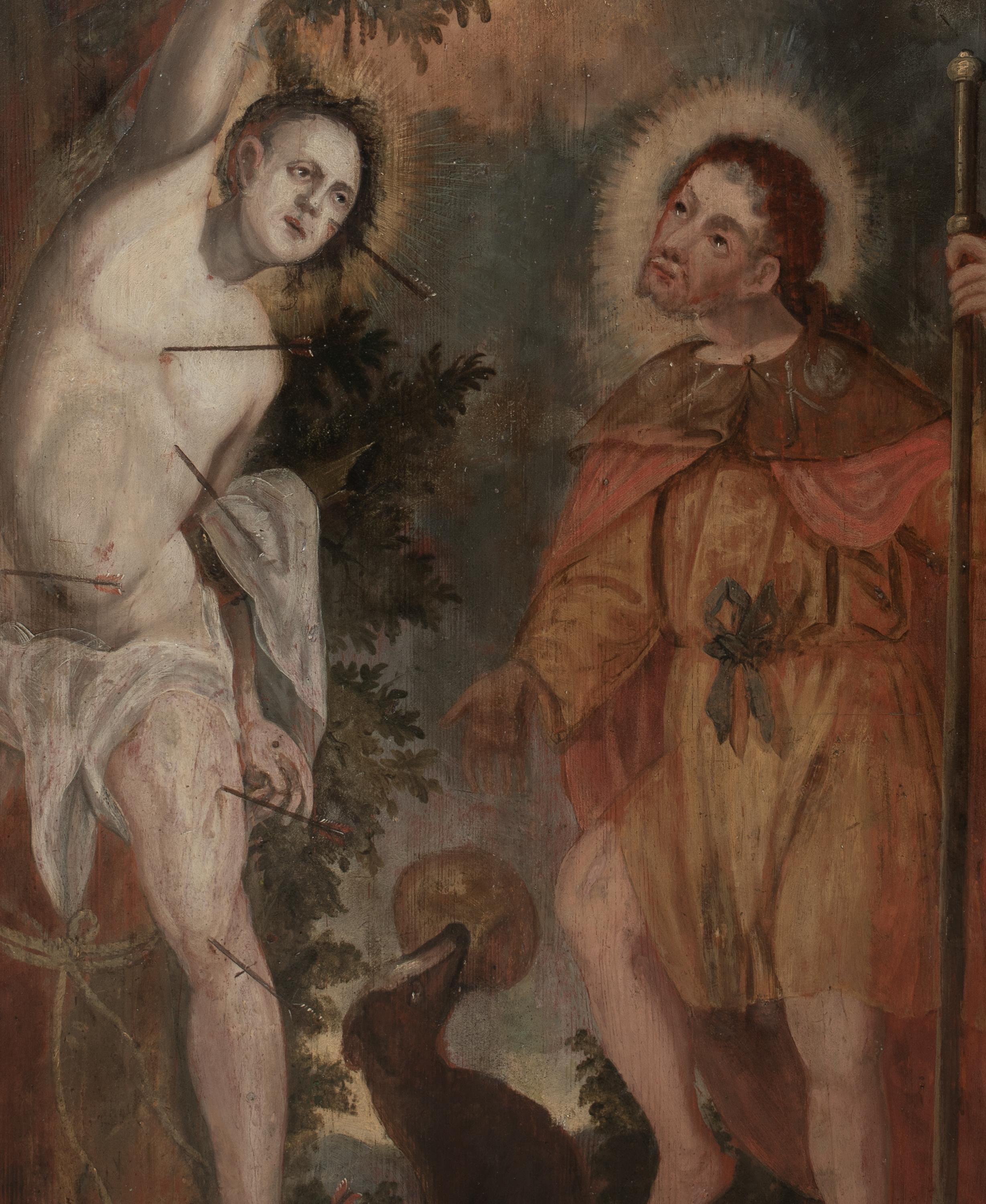 Saint Sebastian And Saint Roch, Flemish / German School - Oil On Panel For Sale 2