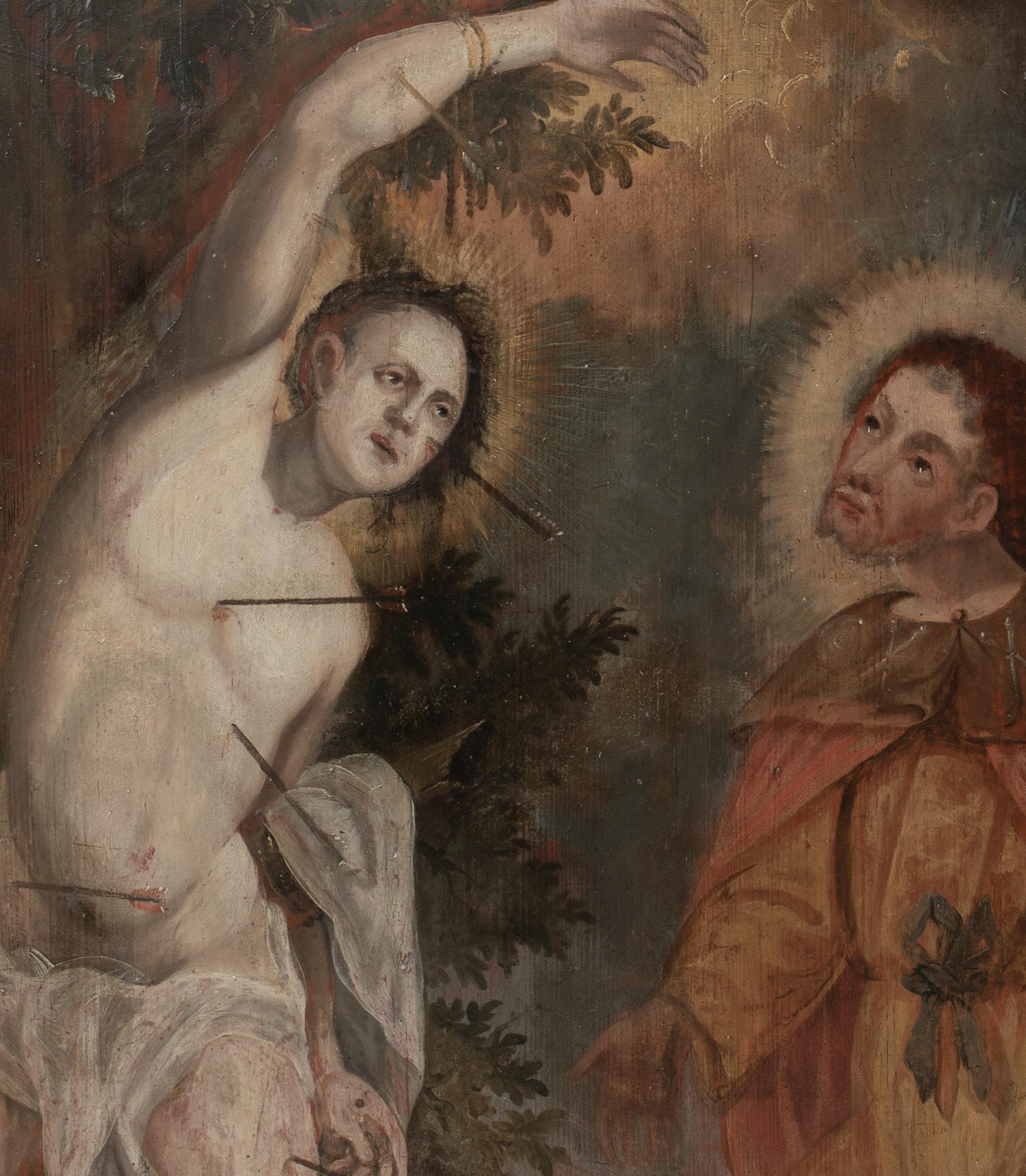 Saint Sebastian And Saint Roch, Flemish / German School - Oil On Panel For Sale 3