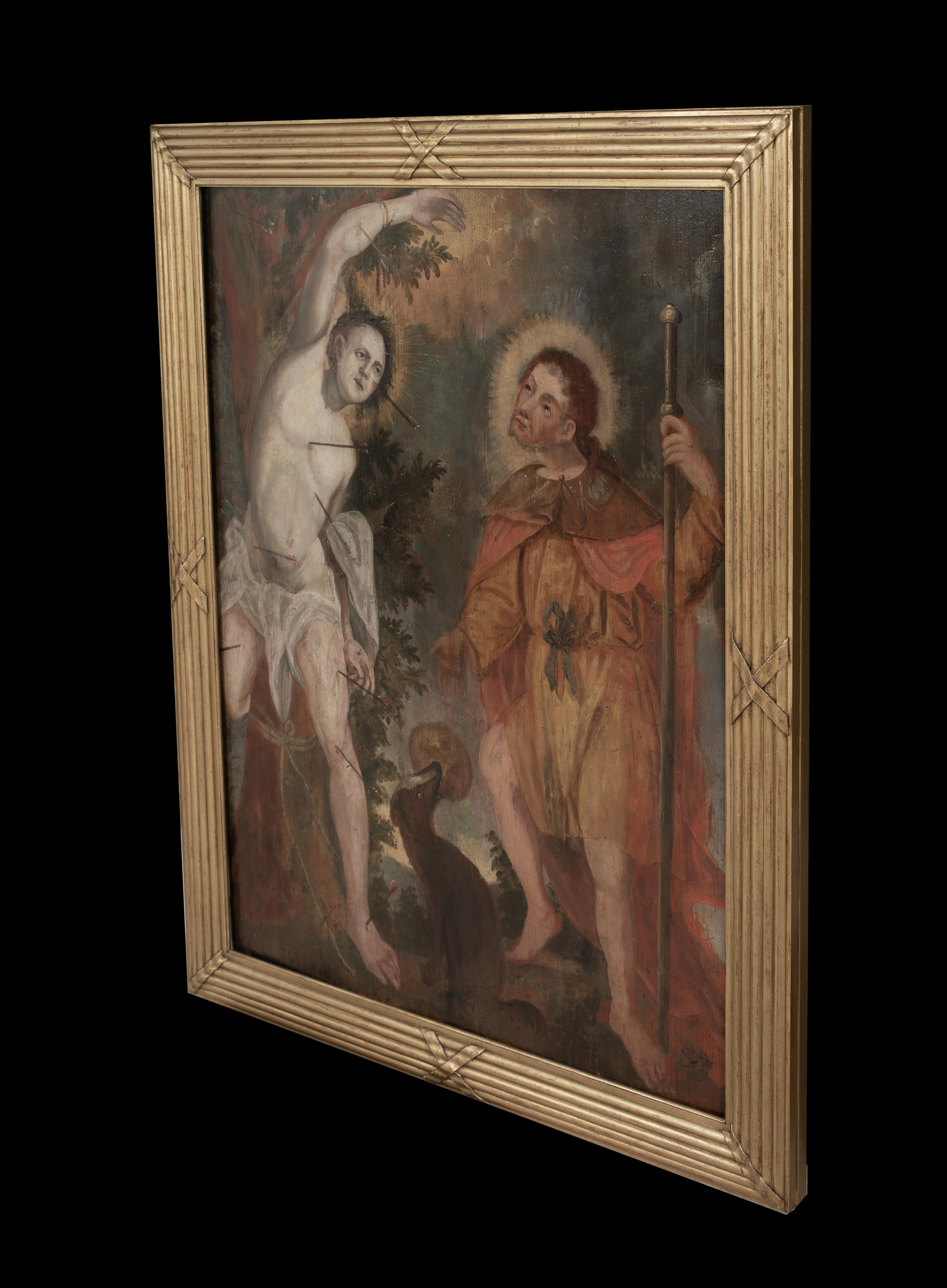 Saint Sebastian And Saint Roch, Flemish / German School - Oil On Panel For Sale 4