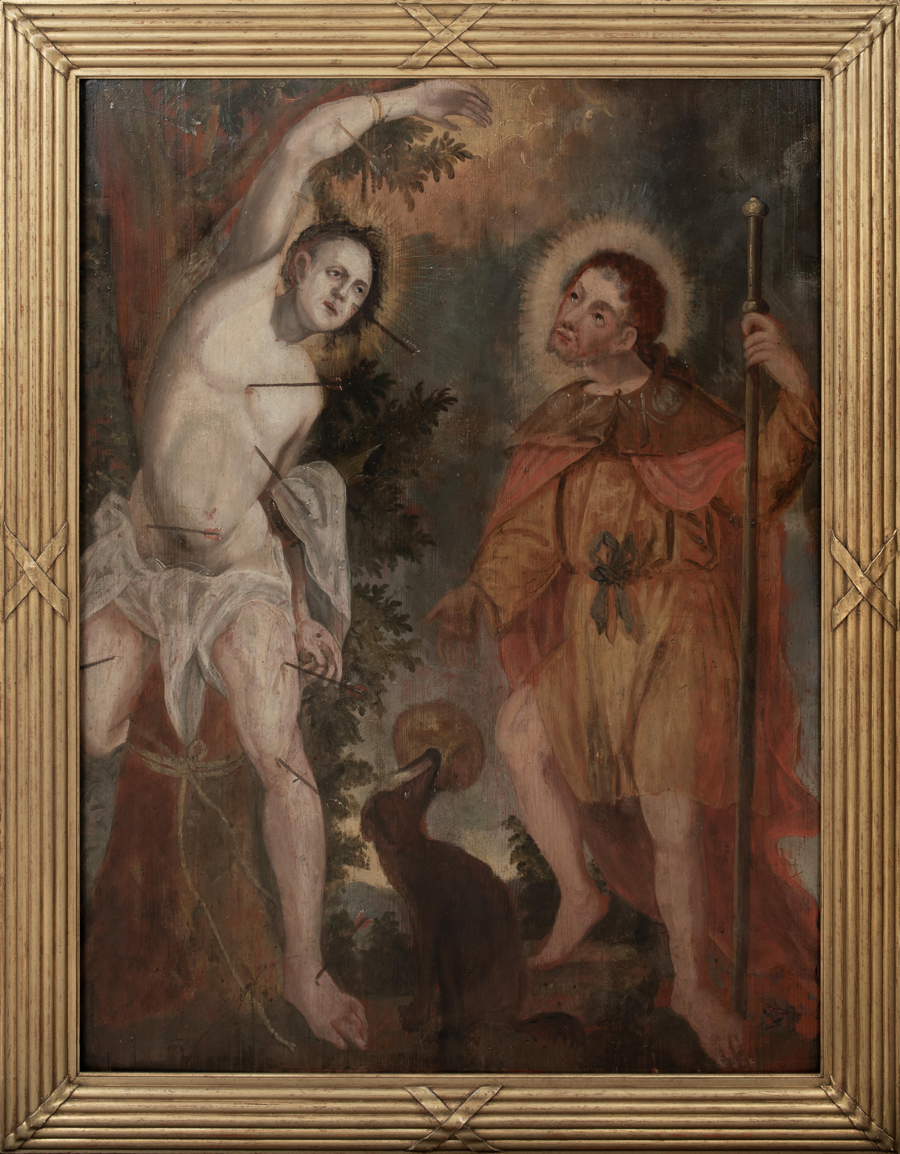 Der Heilige Sebastian und der Heilige Rochus, Flämische / Deutsche Schule - Öl auf Platte – Painting von Flemish / German School