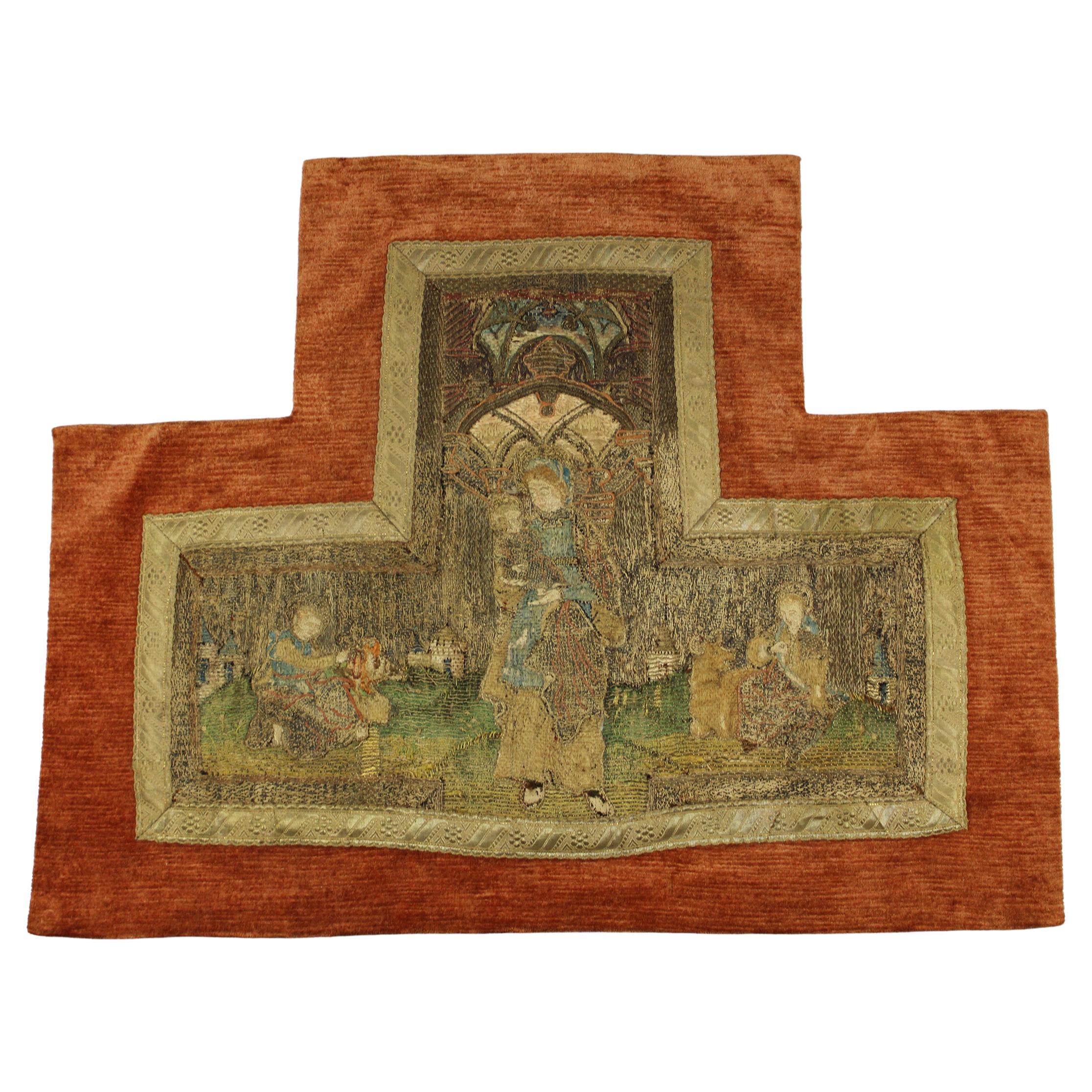 Flemish Hand Embroidery 15th & 16th Century Gothic Silk & Gold threat Liturgical For Sale