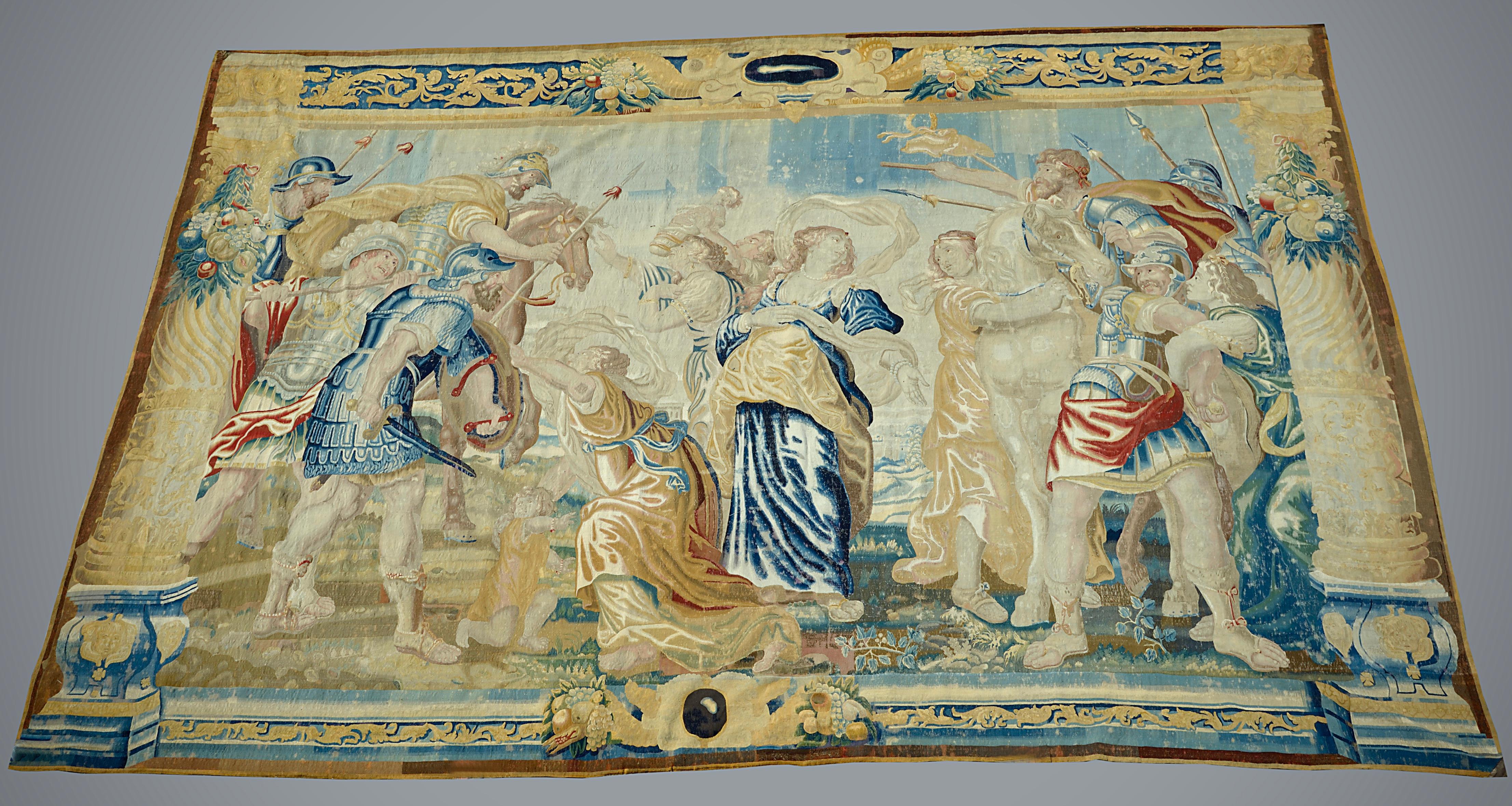 A magnificent Flemish historical tapestry after Justus Van Egmont, Brussels, mid 17th century.

Woven in wools and silks, depicting The Sabine Women Establishing Peace between the Sabines and the Romans from Livy’s History of Rome, flanked by