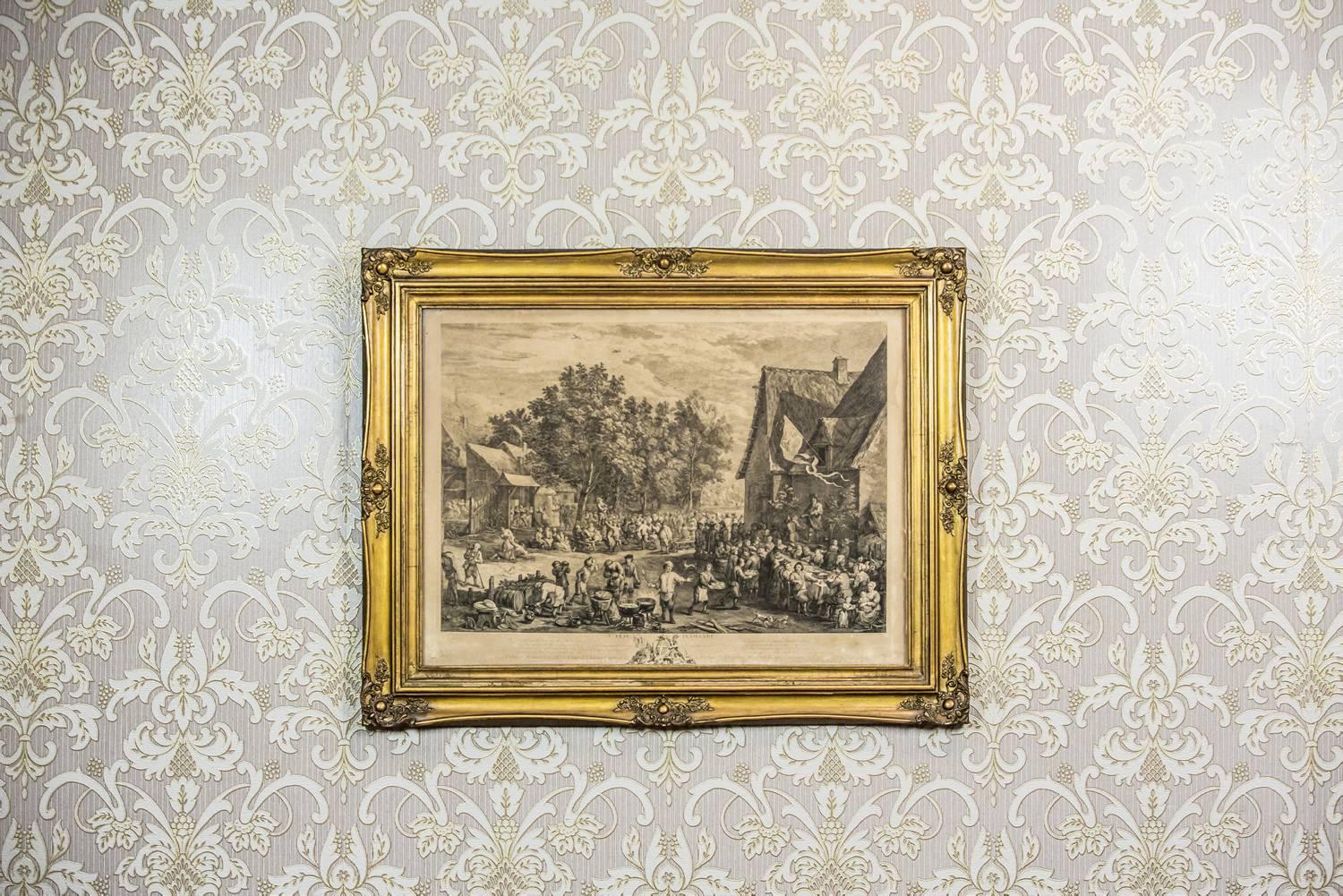 We present you this large print based on the painting of the Flemish painter, David Teniers (1610-1690) depicting genre scenes during the national holiday.
The template was made by French engraver, Jacques-Philippe Le Bas (1707 - 1783).
Print no.