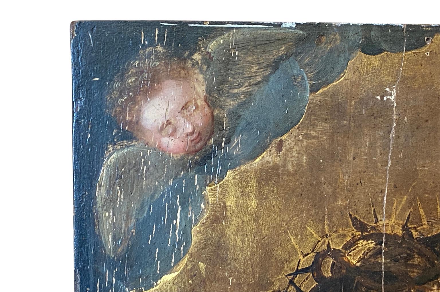 Wood Flemish Late 15th Century Painting of Christ