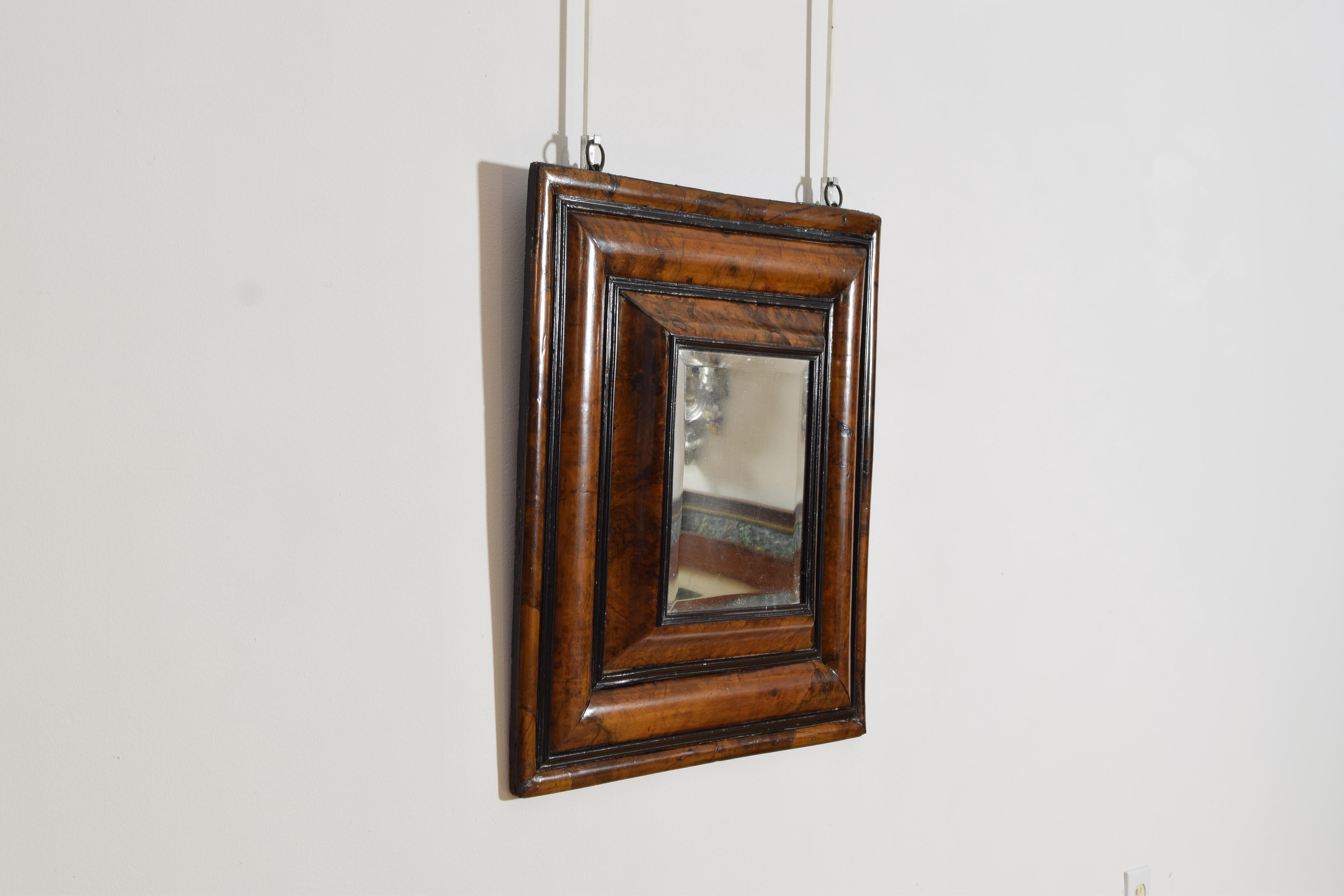 Dutch Flemish Louis XIV Period Burl Walnut Veneered Cushion-Form Mirror, ca. 1700 For Sale