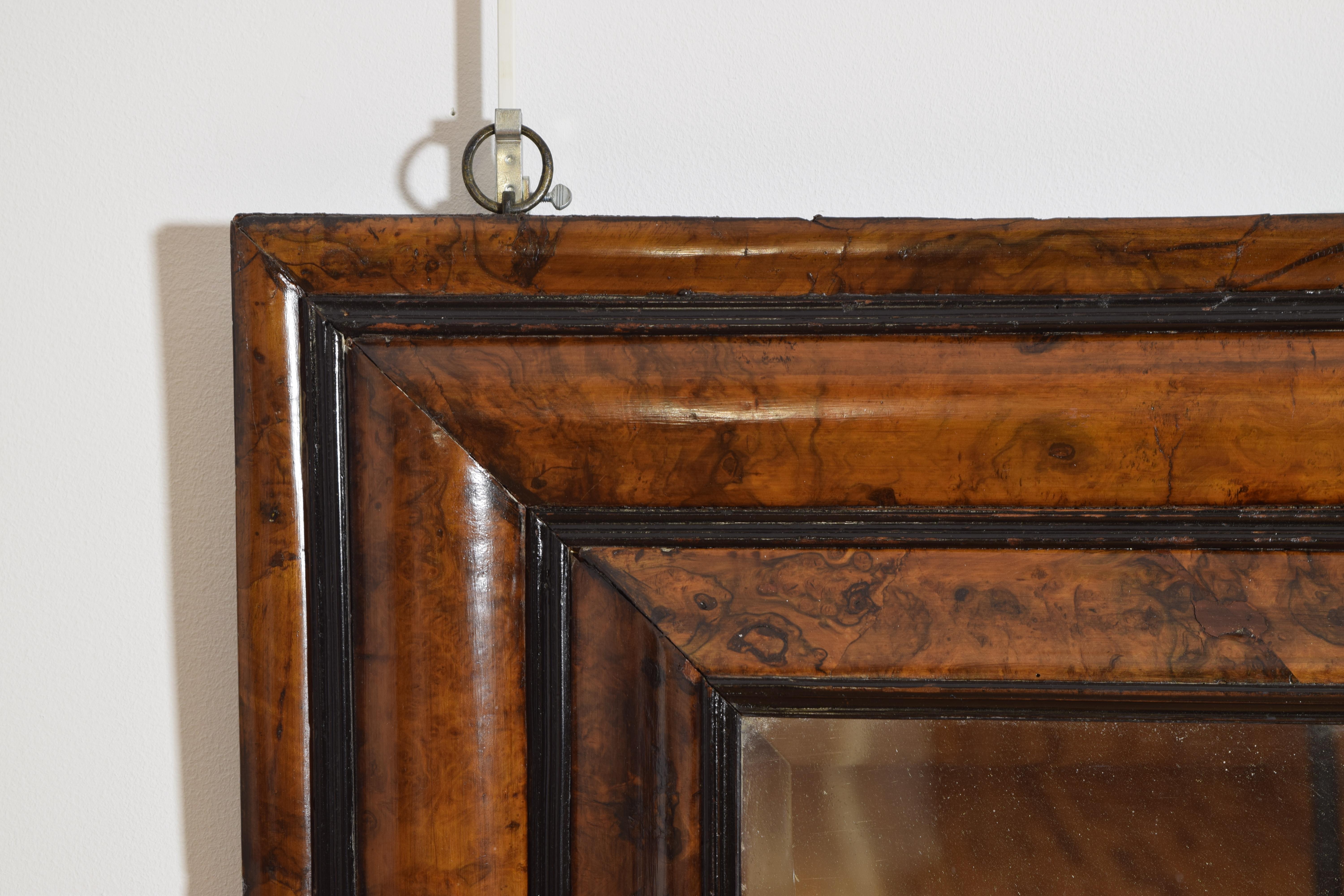 18th Century Flemish Louis XIV Period Burl Walnut Veneered Cushion-Form Mirror, ca. 1700 For Sale