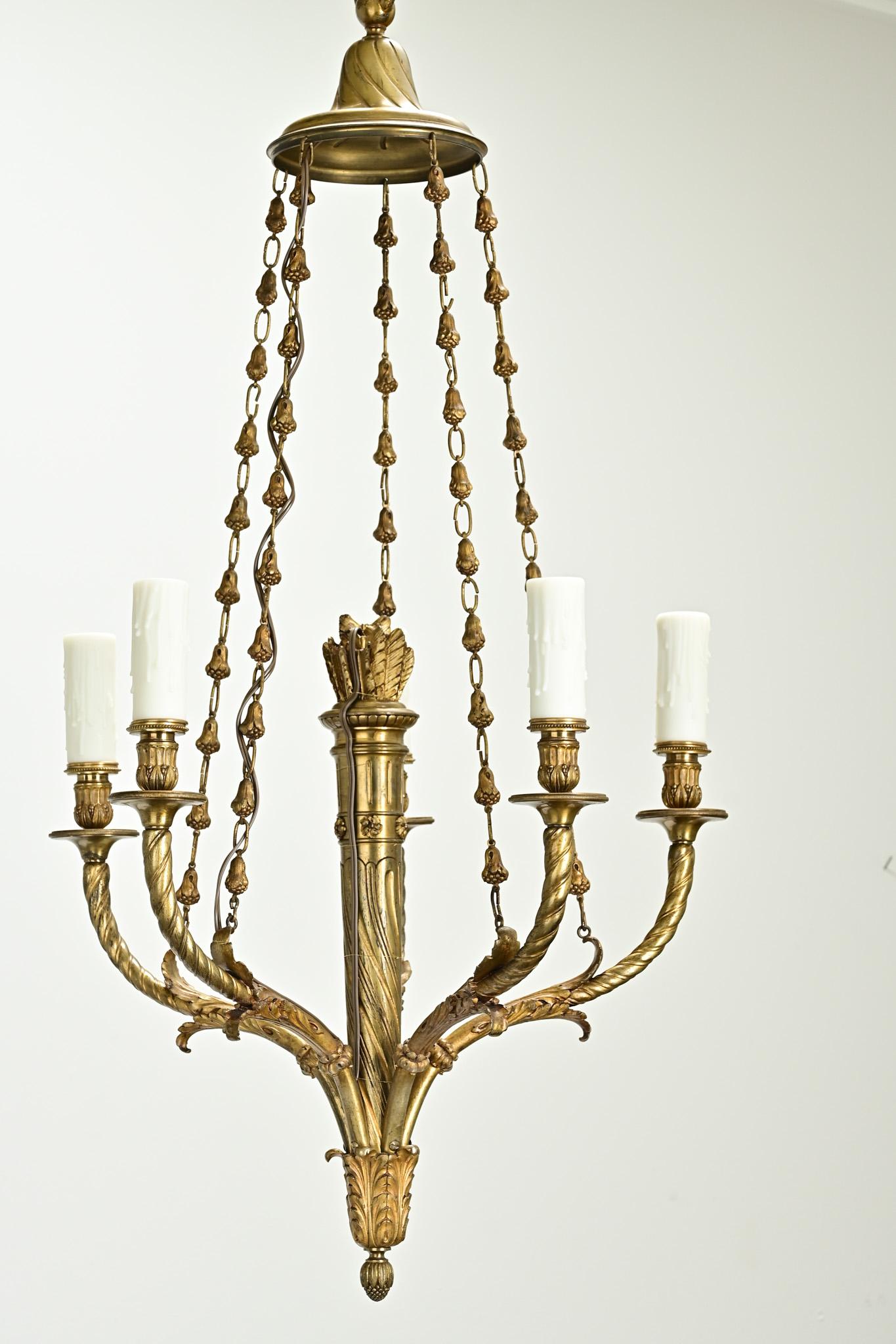 Cast Flemish Louis XVI Style Brass Chandelier For Sale