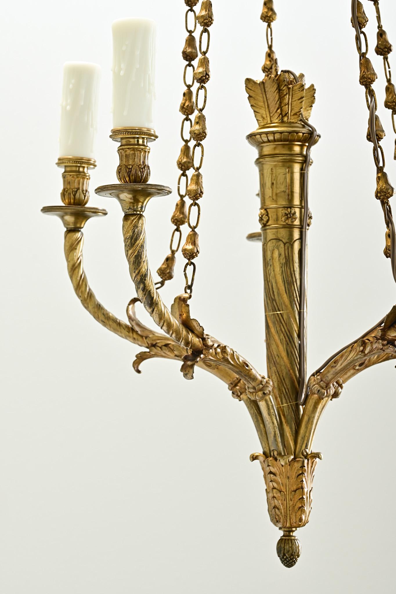 Flemish Louis XVI Style Brass Chandelier In Good Condition For Sale In Baton Rouge, LA