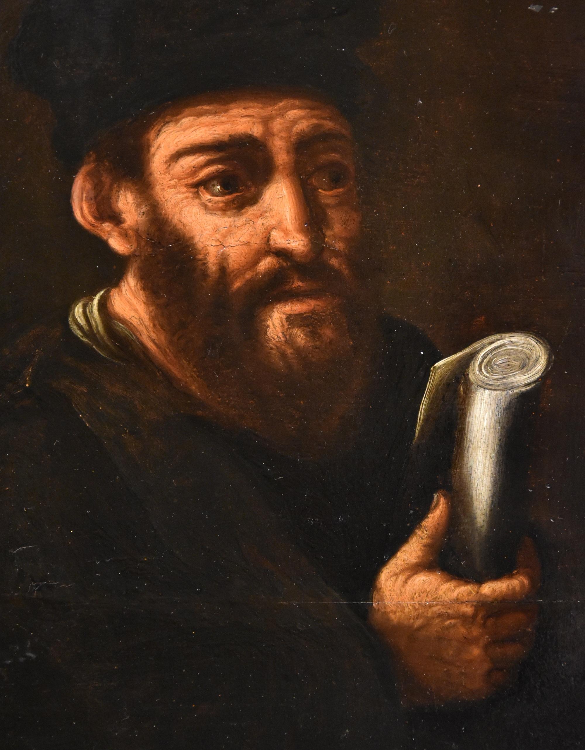 Portrait Alchemist Flemish school 17th Century Paint Oil on table Old master - Black Portrait Painting by Flemish Mannerism, early 17th century 