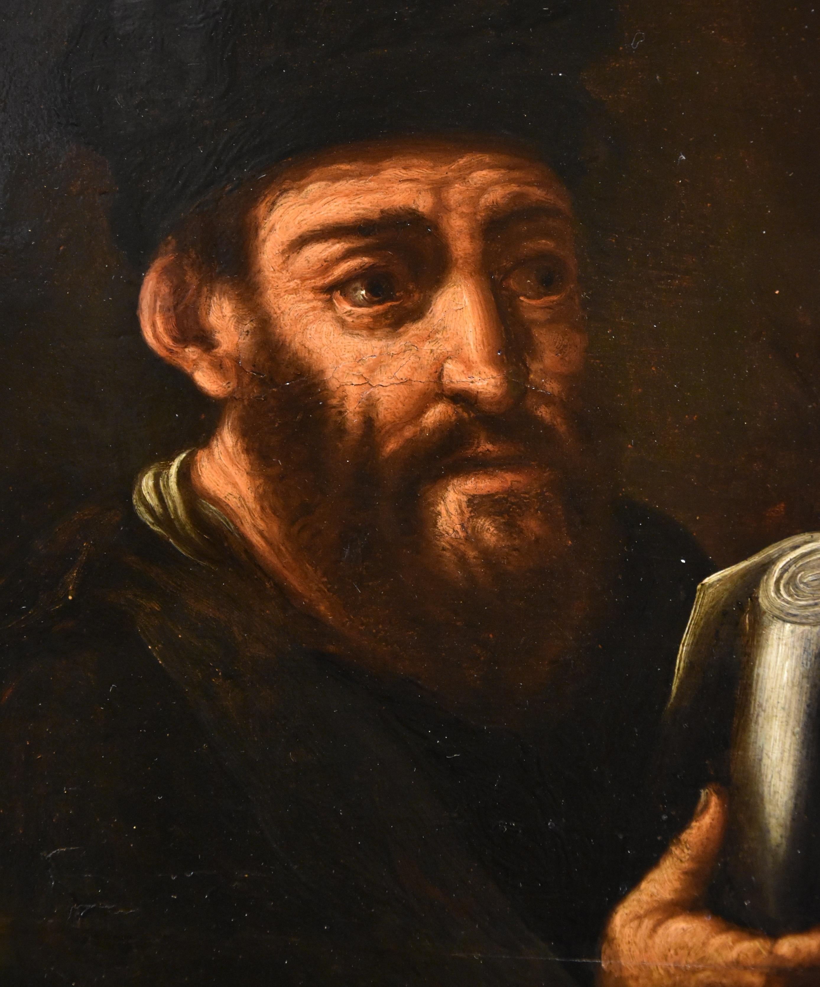 Portrait Alchemist Flemish school 17th Century Paint Oil on table Old master For Sale 1
