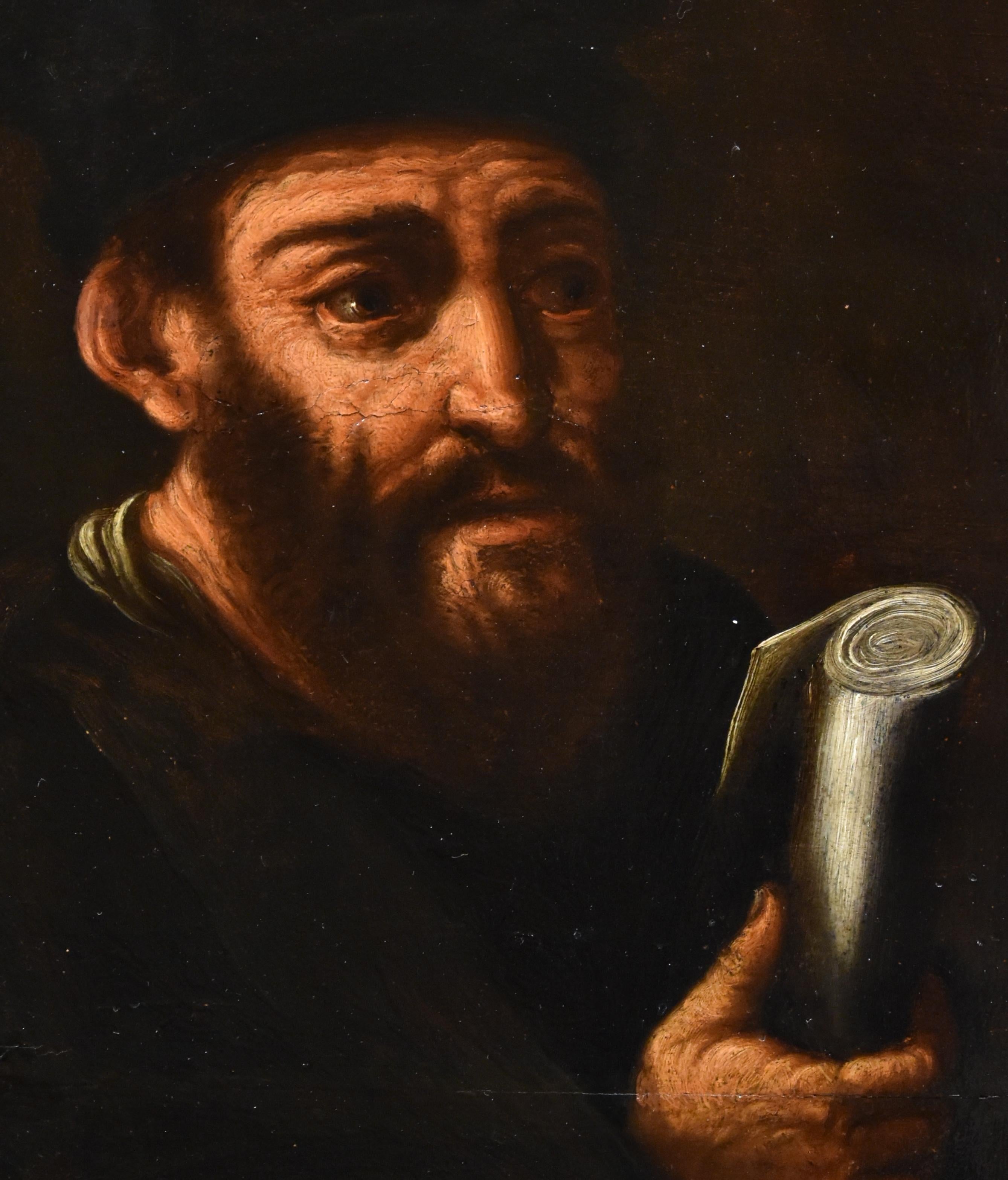 Portrait Alchemist Flemish school 17th Century Paint Oil on table Old master For Sale 3