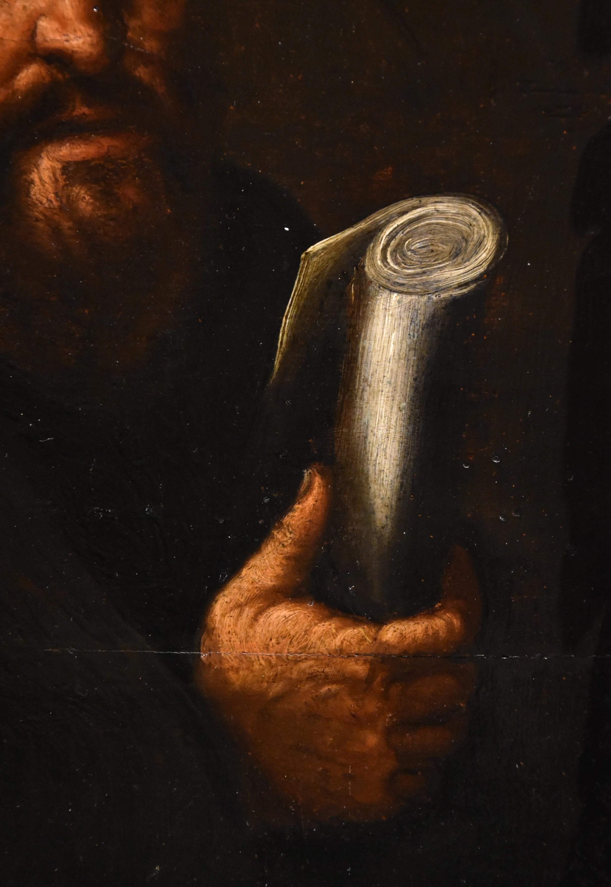 Portrait Alchemist Flemish school 17th Century Paint Oil on table Old master For Sale 4