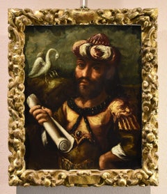 Ritratto Alchimista Scuola fiamminga, 17th Century Dipinto Olio su tavola Vecchio maestro