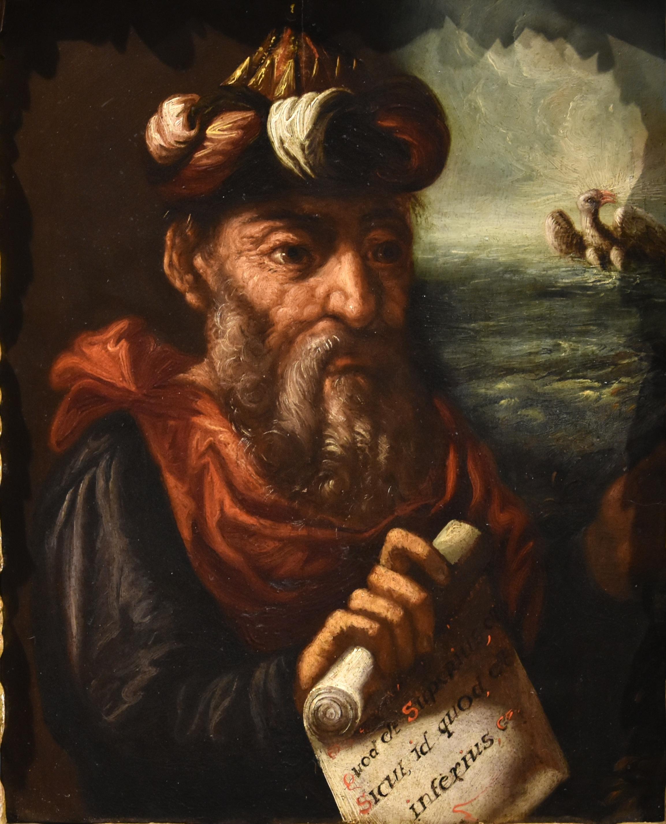 Retrato Alquimista Hermes Escuela Flamenca Siglo XVII Óleo sobre tabla Viejo maestro - Painting de Flemish Mannerist Painter 17th Century