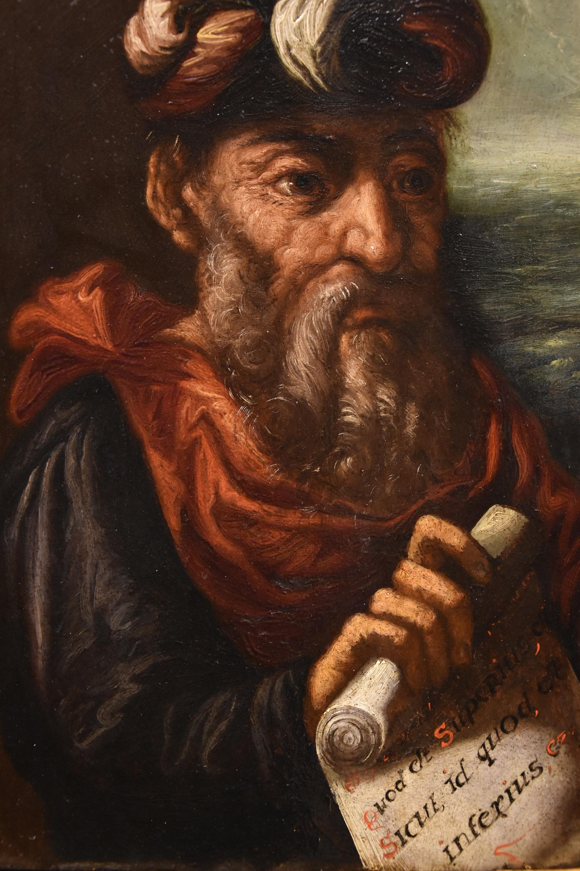 Retrato Alquimista Hermes Escuela Flamenca Siglo XVII Óleo sobre tabla Viejo maestro en venta 2