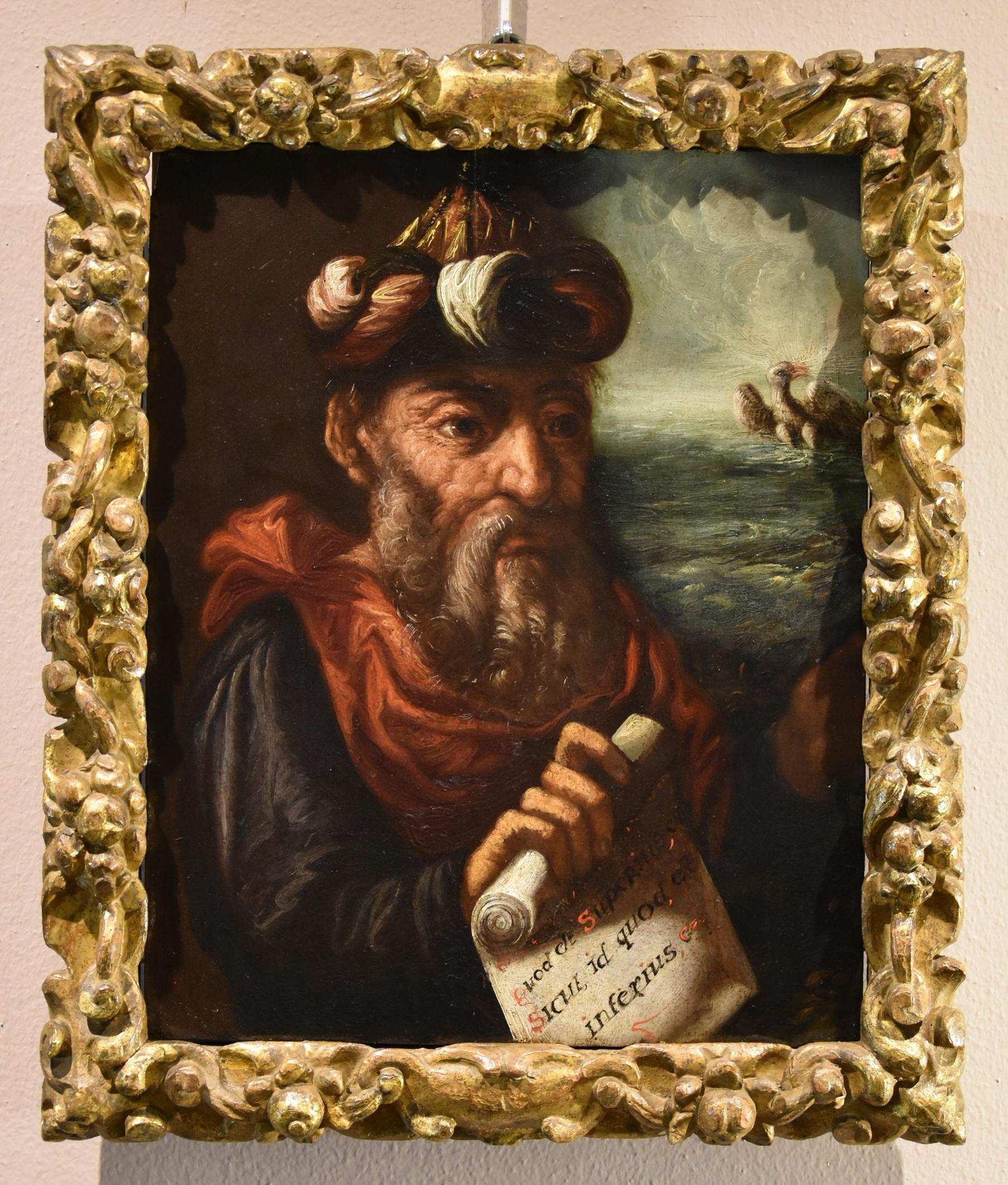 Portrait Painting de Flemish Mannerist Painter 17th Century - Retrato Alquimista Hermes Escuela Flamenca Siglo XVII Óleo sobre tabla Viejo maestro