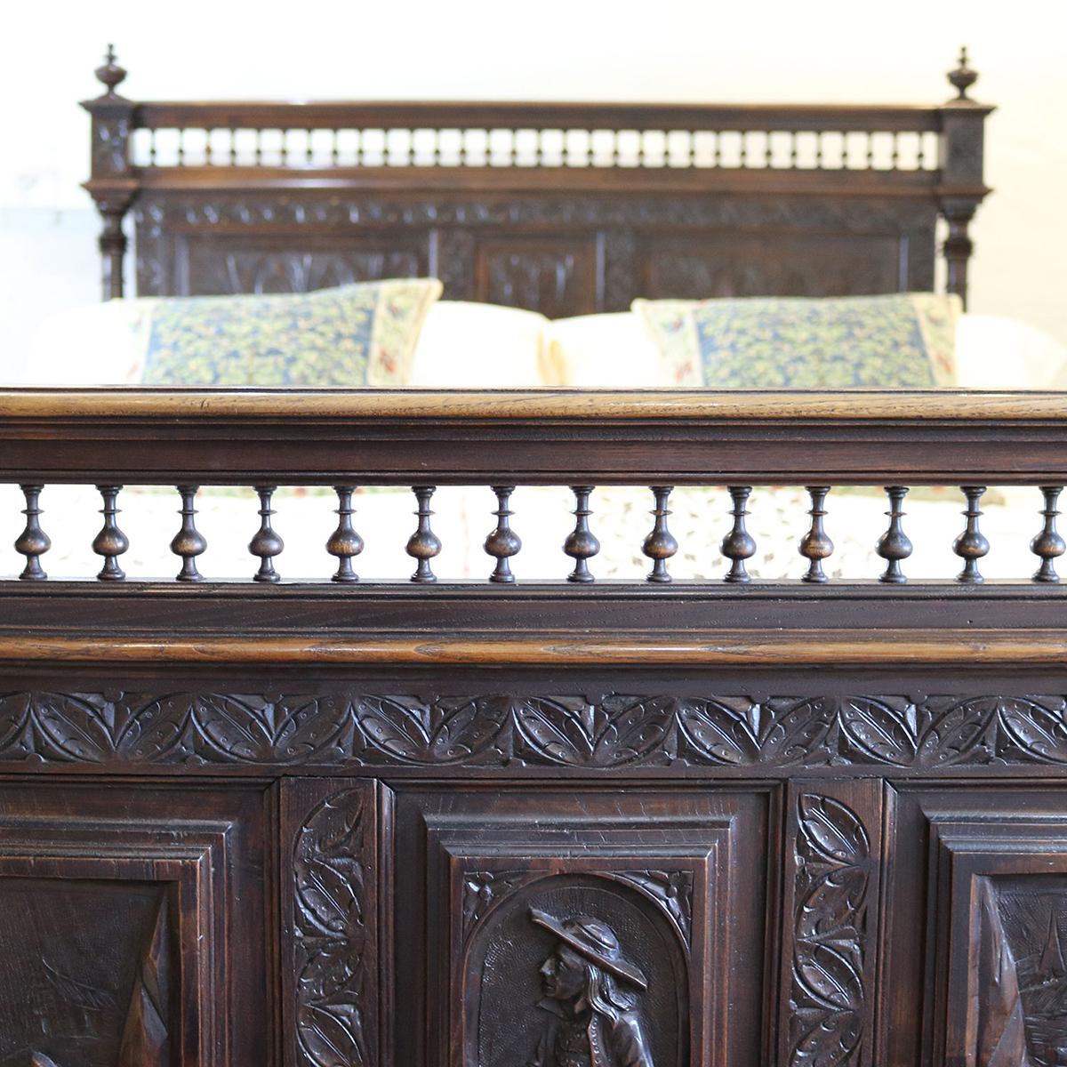 Hand-Carved Flemish Oak Bed