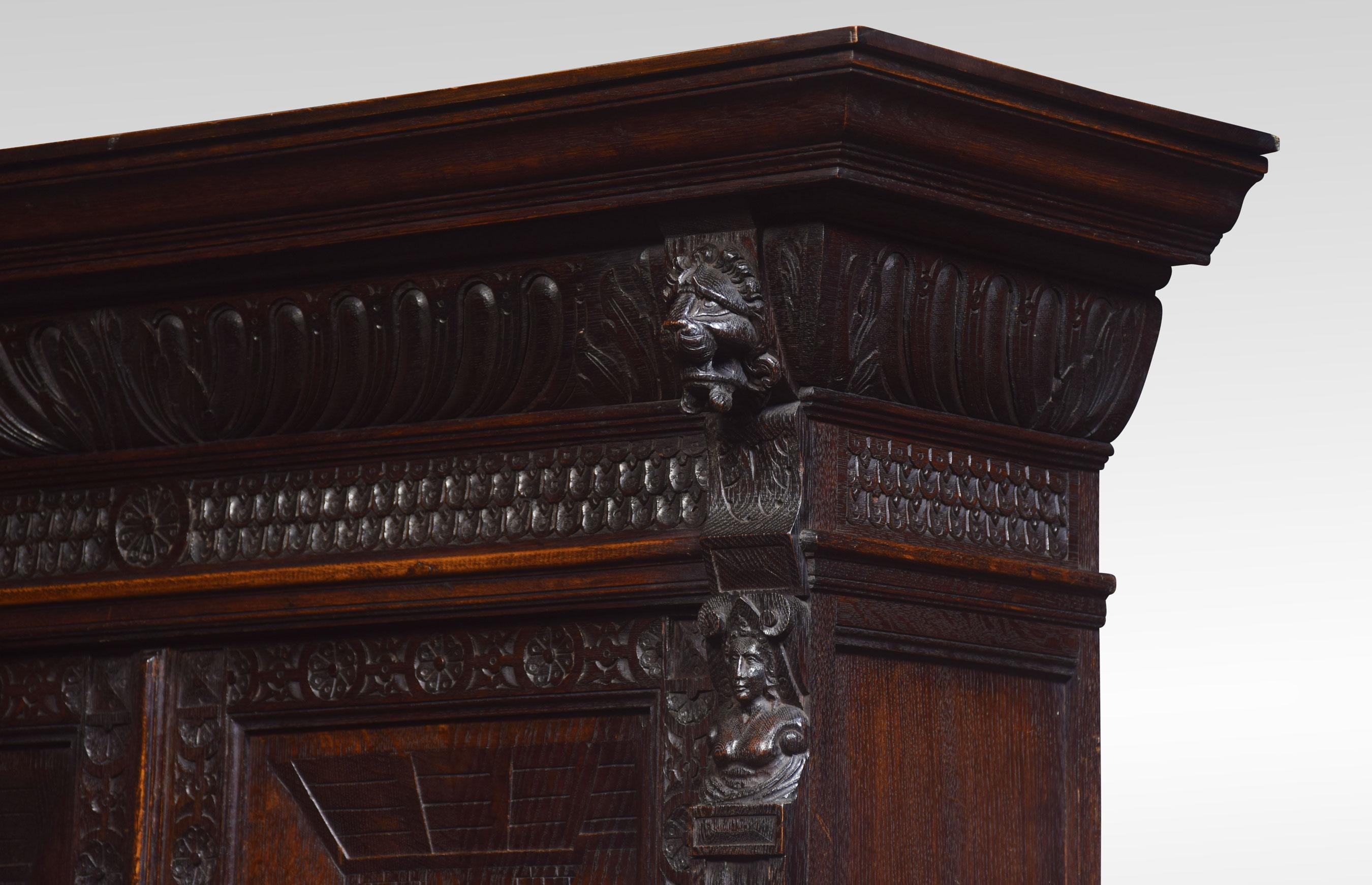Flemish Oak Carved Hall Cupboard In Good Condition In Cheshire, GB
