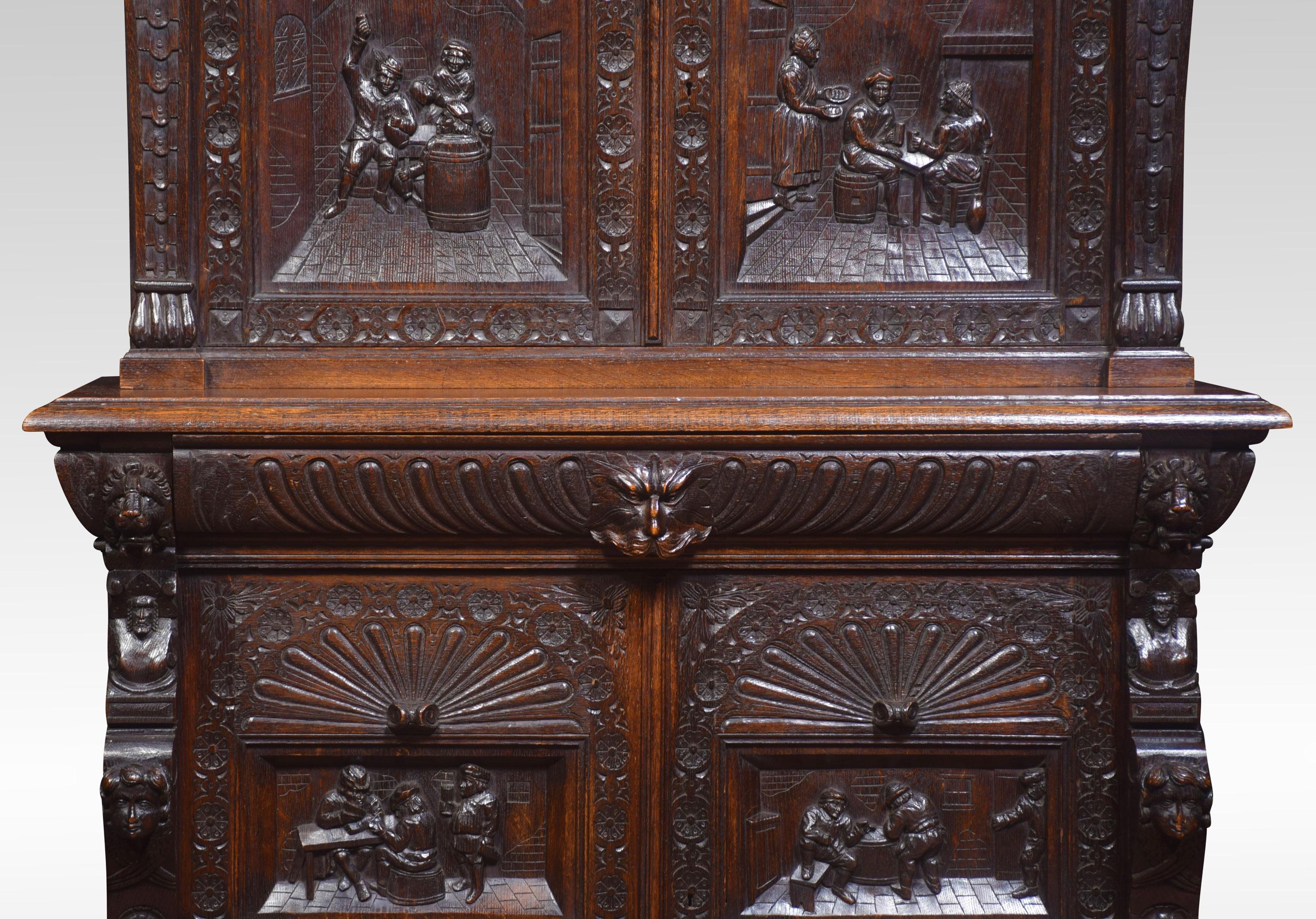 Flemish Oak Carved Hall Cupboard 1